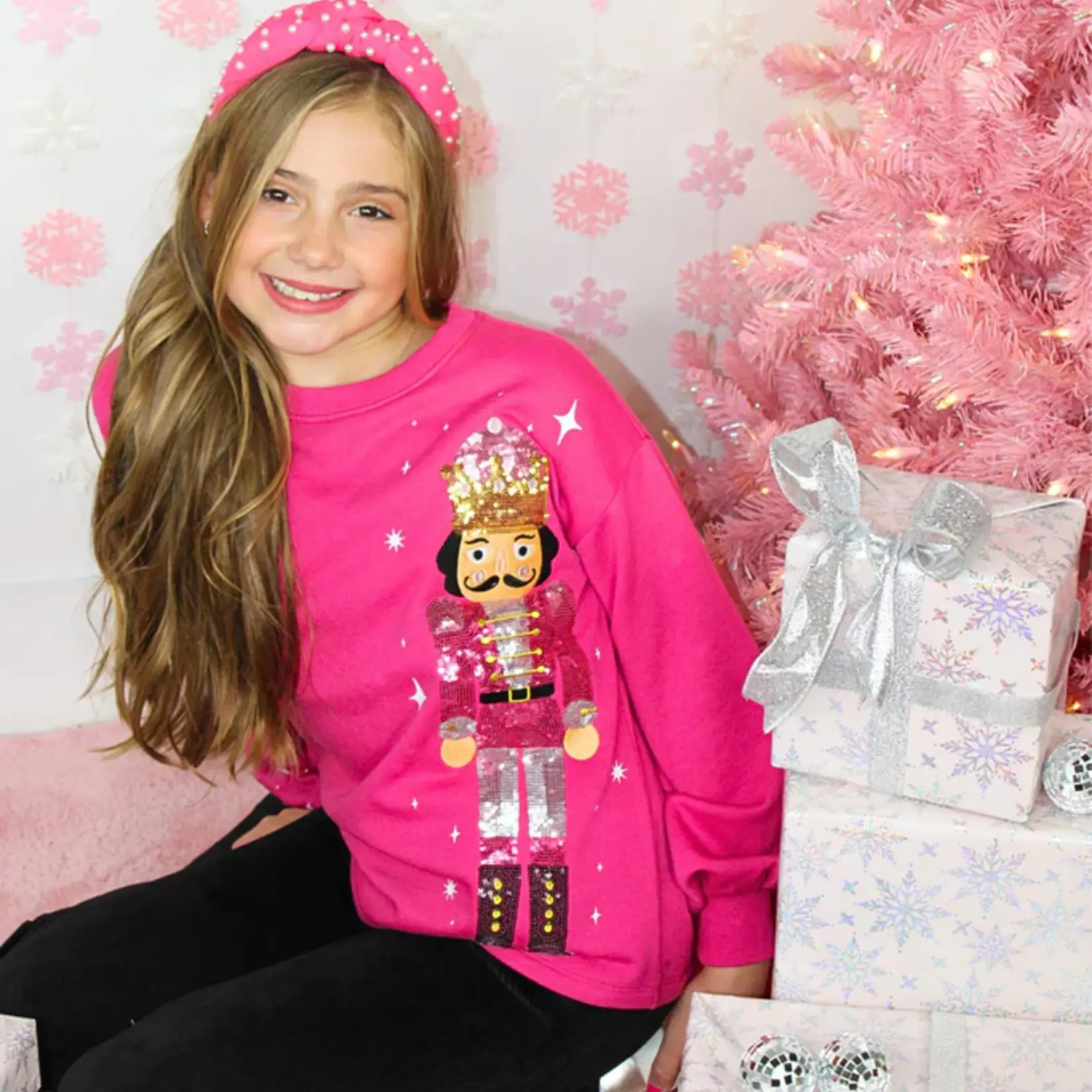 Paper Flower Sequin Nutcracker Sweatshirt Top