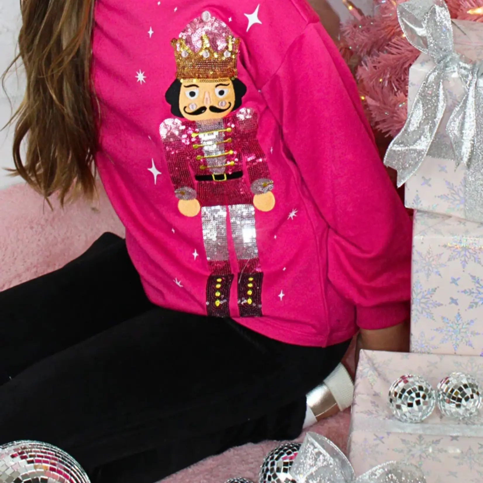 Paper Flower Sequin Nutcracker Sweatshirt Top