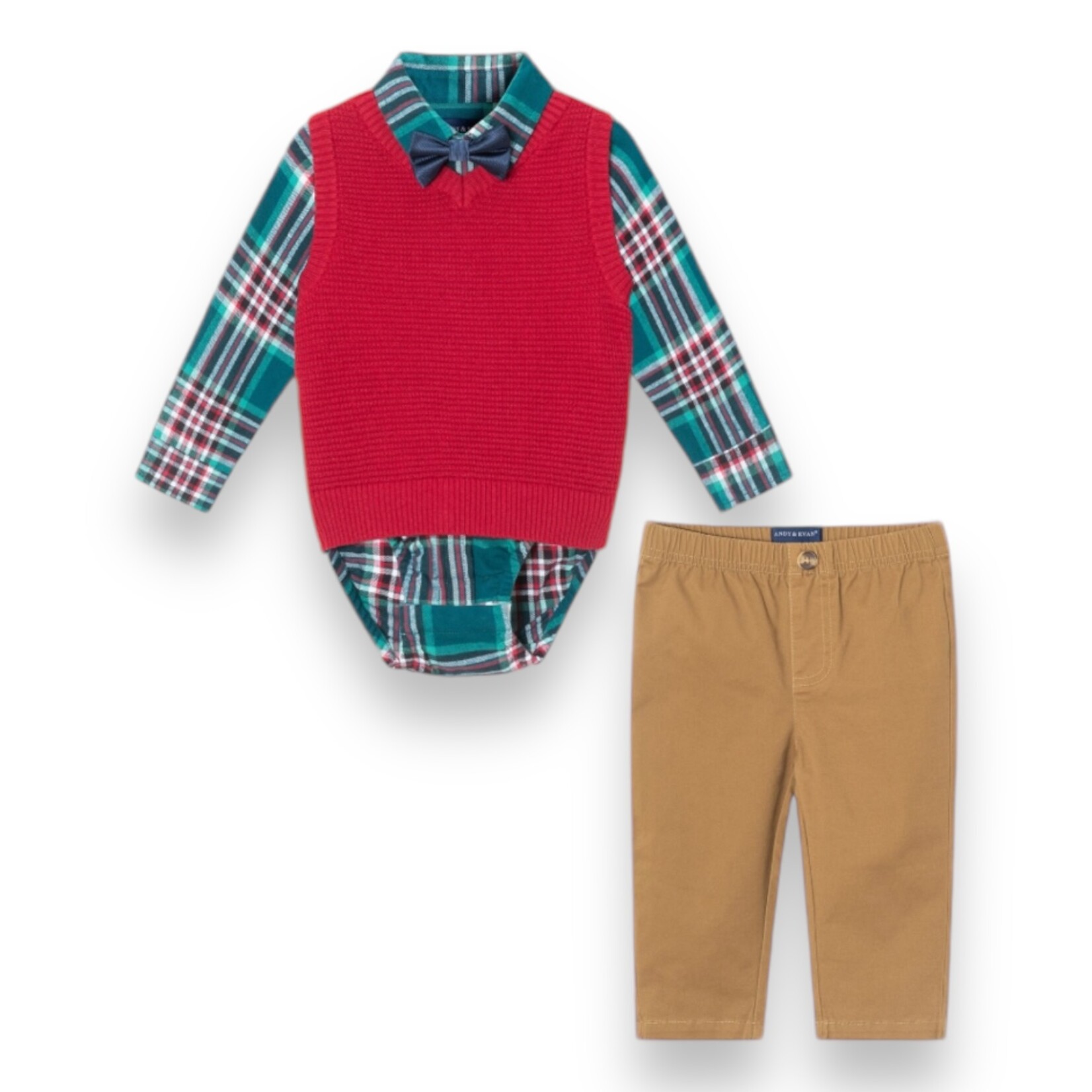 Andy & Evan Red & Green Plaid Infant Set