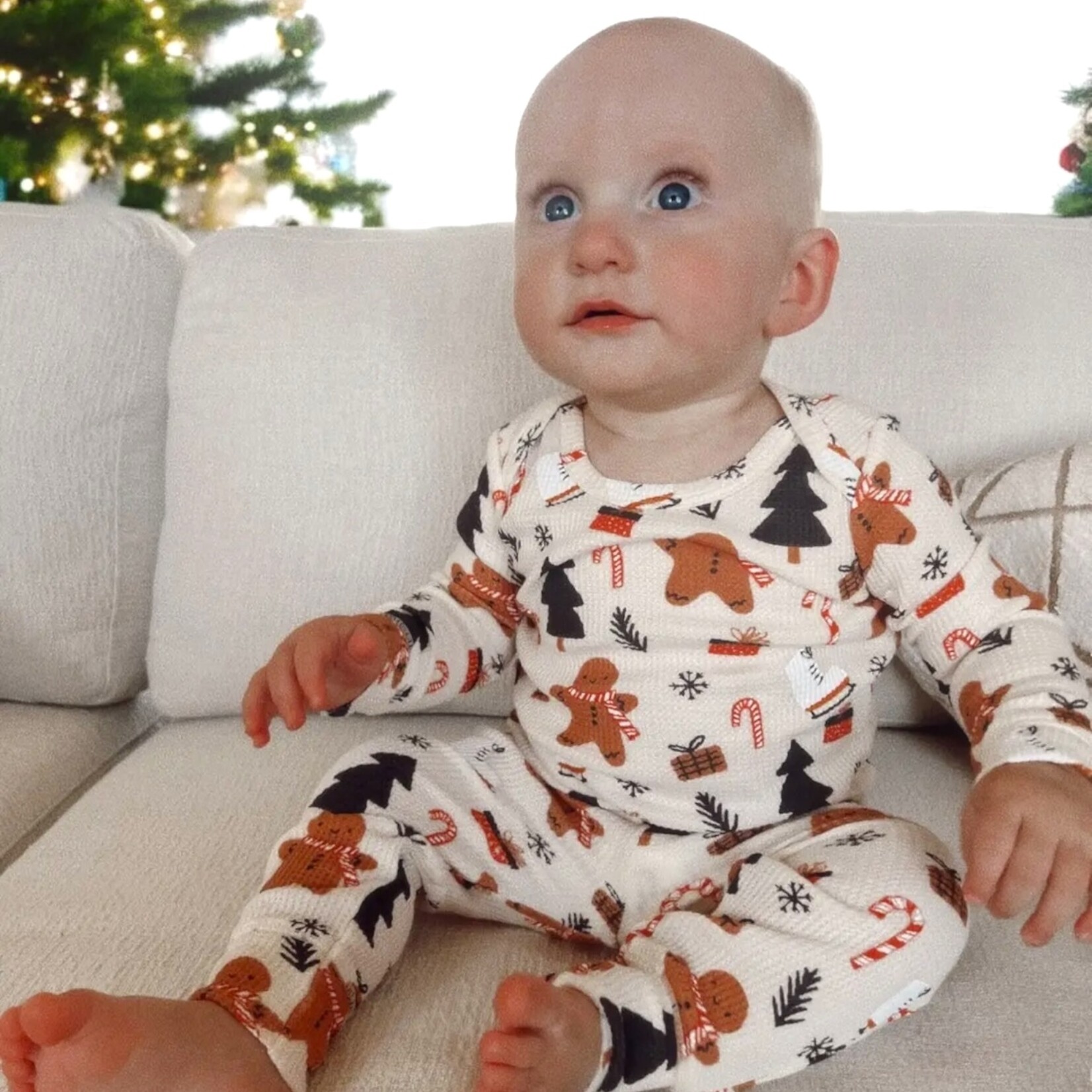SpearmintLOVE Gingerbread Waffle PJ Set - Snow