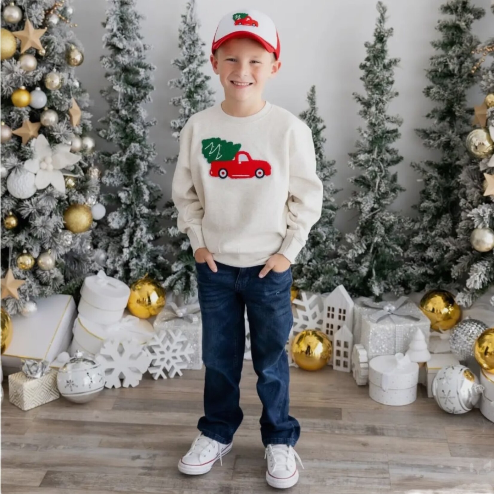 Sweet Wink Christmas Truck Patch Sweatshirt