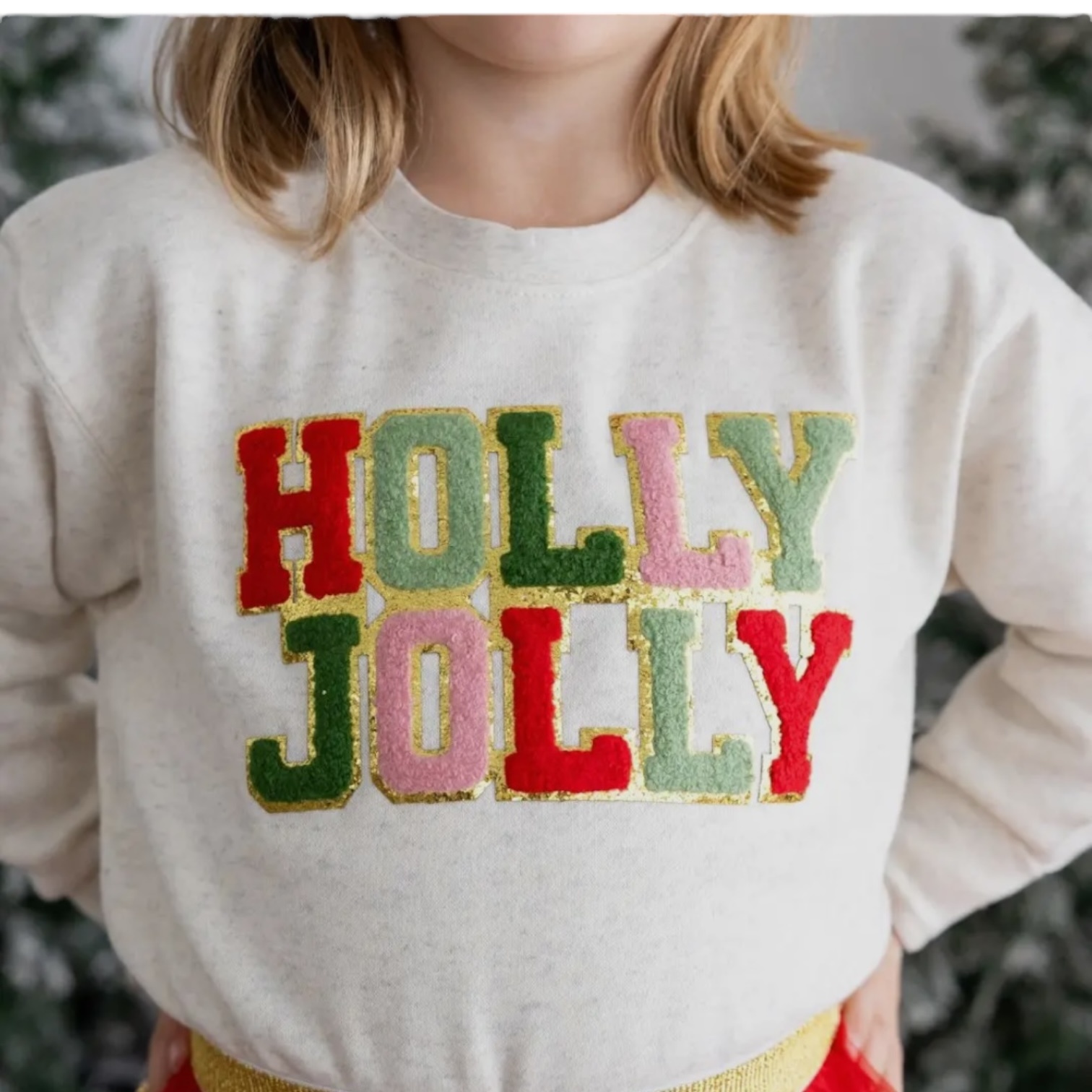 Sweet Wink Holly Jolly Patch Christmas Sweatshirt - Natural Ivory