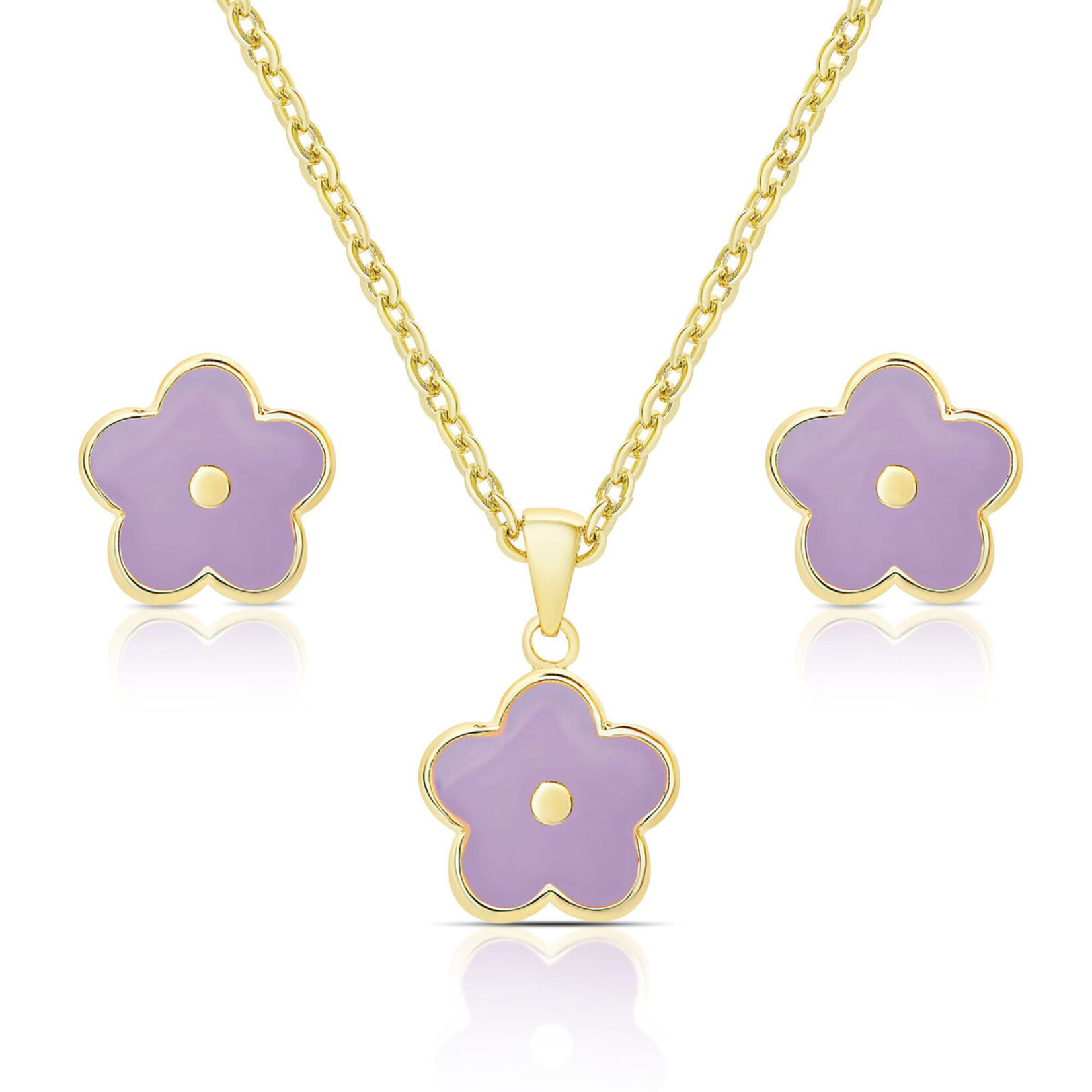 Lily Nily Flower Stud Necklace Set - Purple