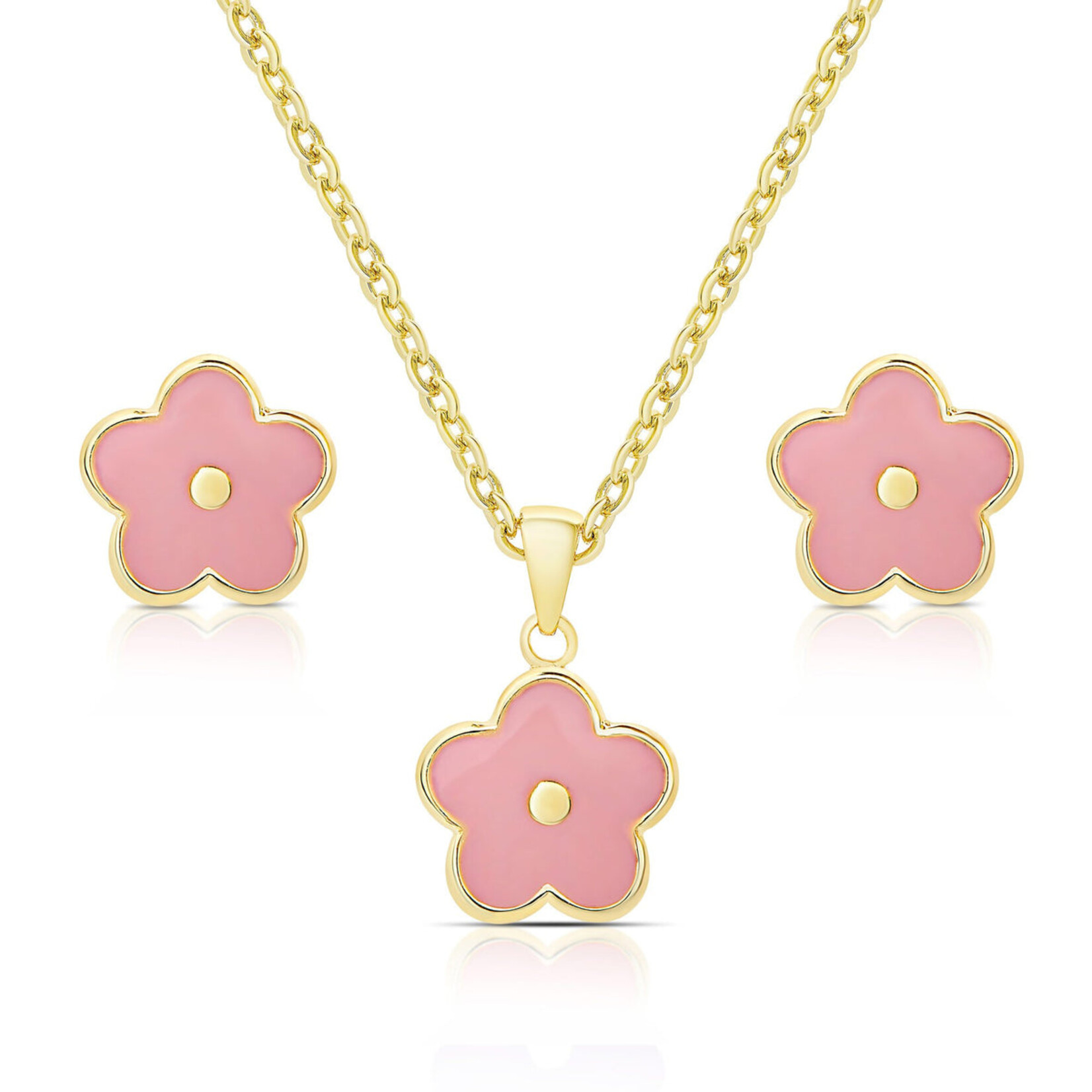 Lily Nily Flower Stud Necklace Set - Pink