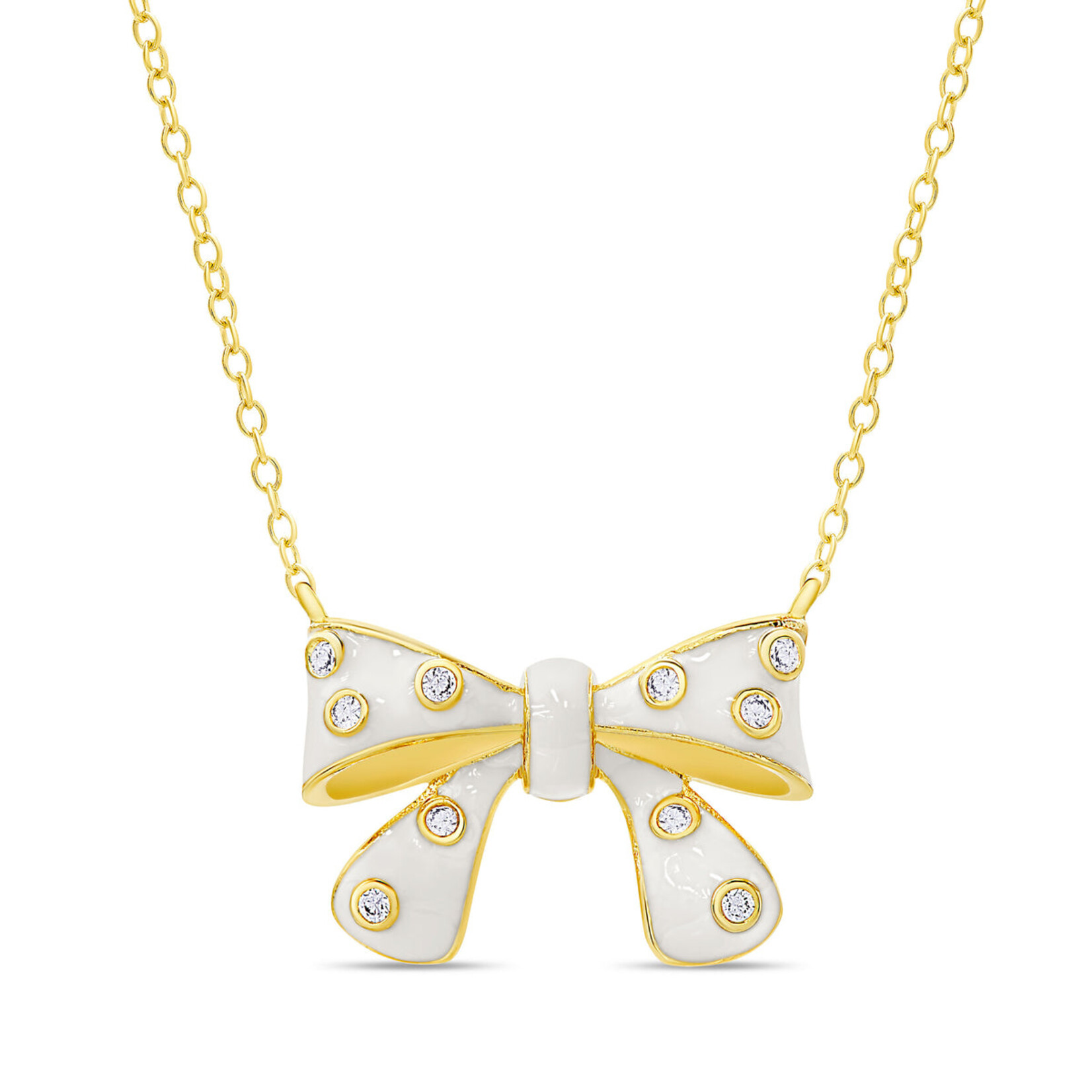 Lily Nily Bow Necklace CZ - White