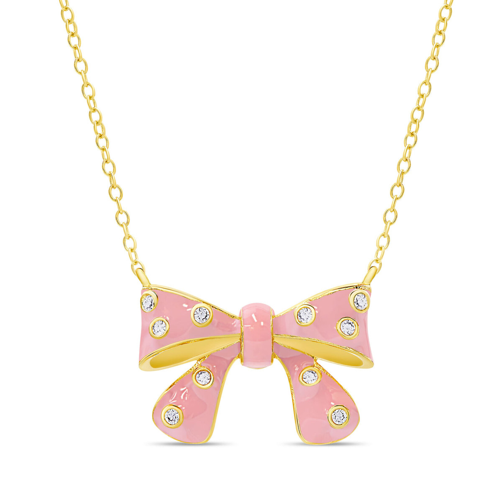 Lily Nily Bow Necklace CZ - Pink