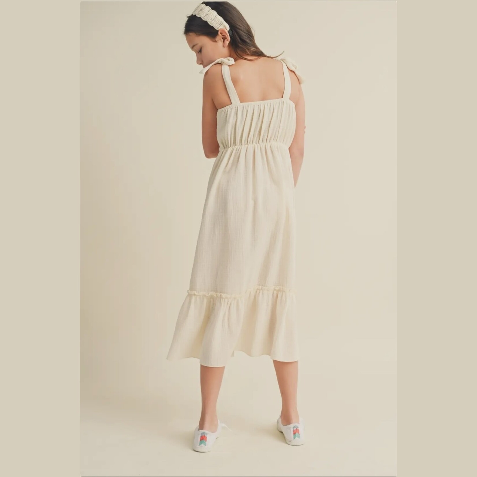 Heart and Arrow Cream Crochet Midi Dress