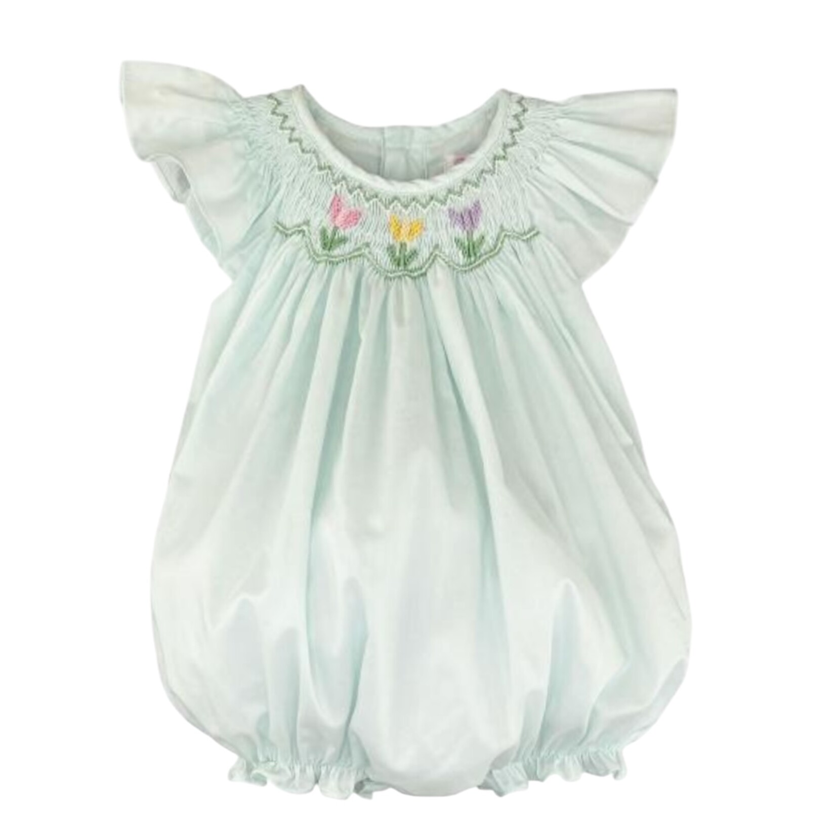 Petit Ami Mint Tulips Smocked Bubble