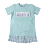Three Sisters Jesus Loves Me Smocked Short Set