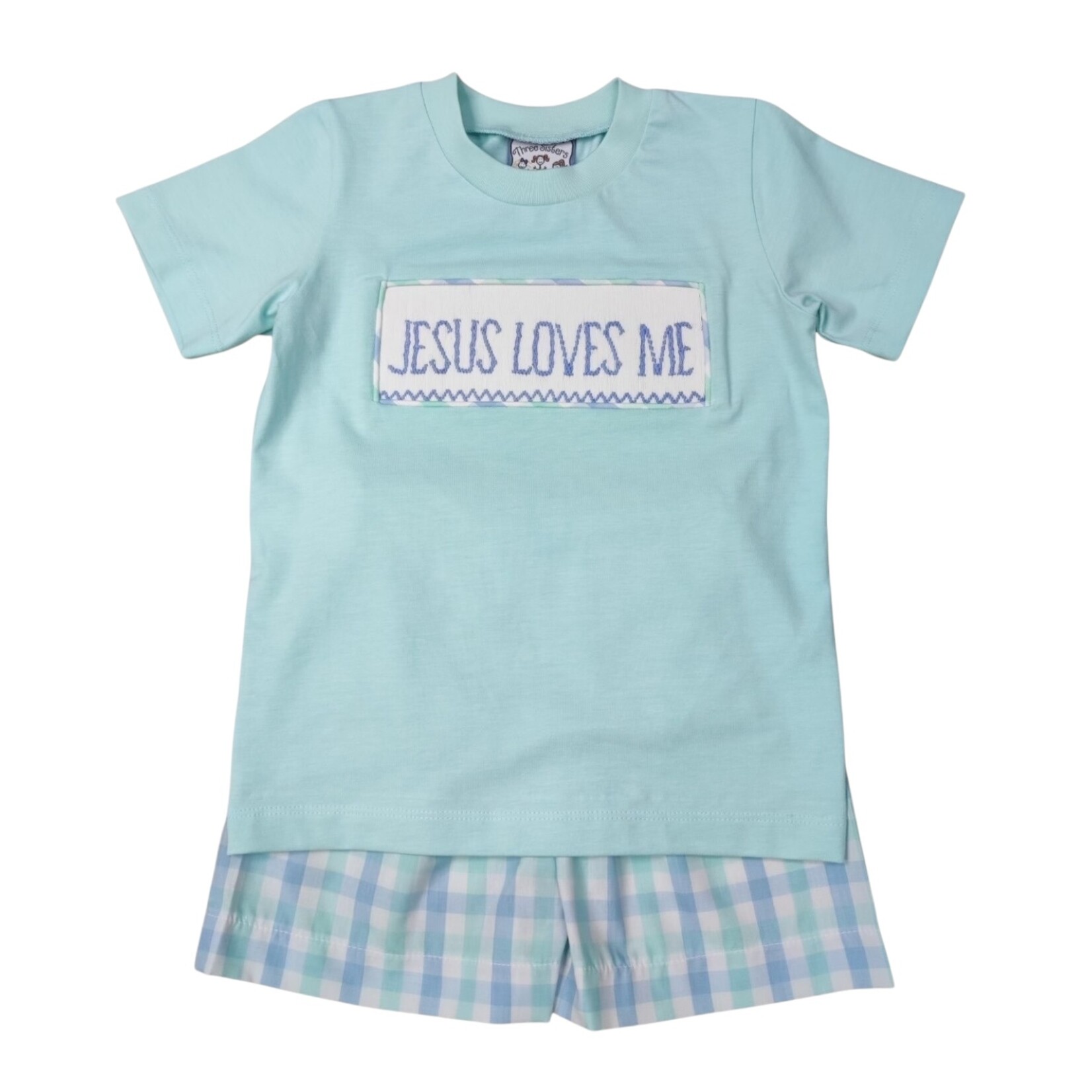 Three Sisters Jesus Loves Me Smocked Short Set
