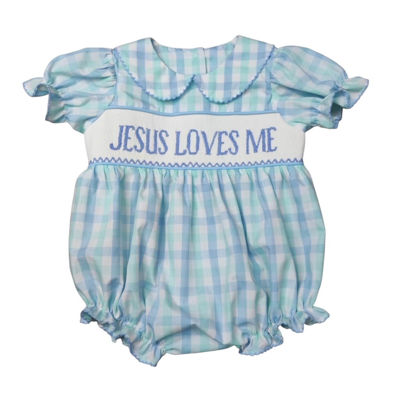 Three Sisters Jesus Loves Me Smocked Bubble