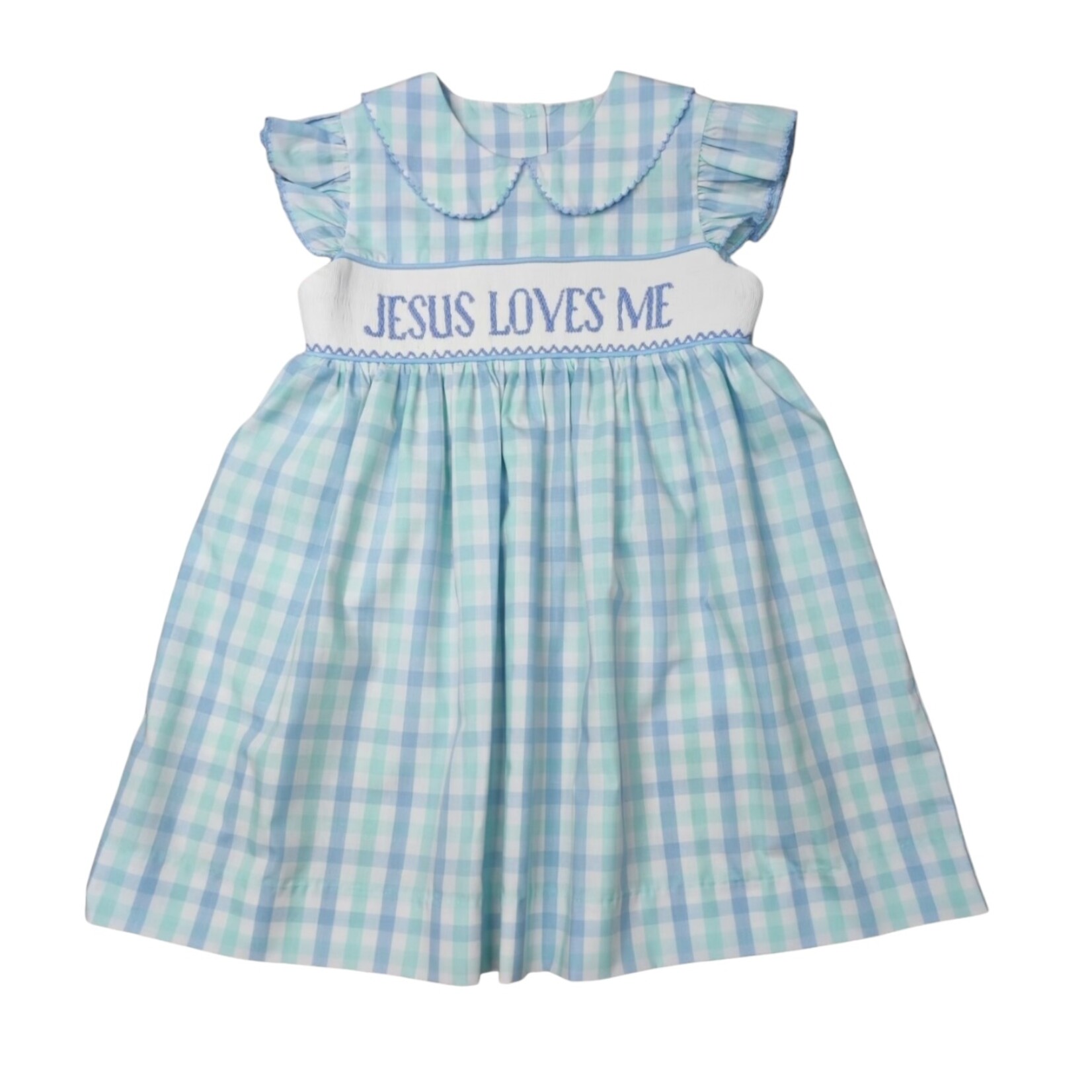 Three Sisters Jesus Loves Me Smocked Dress