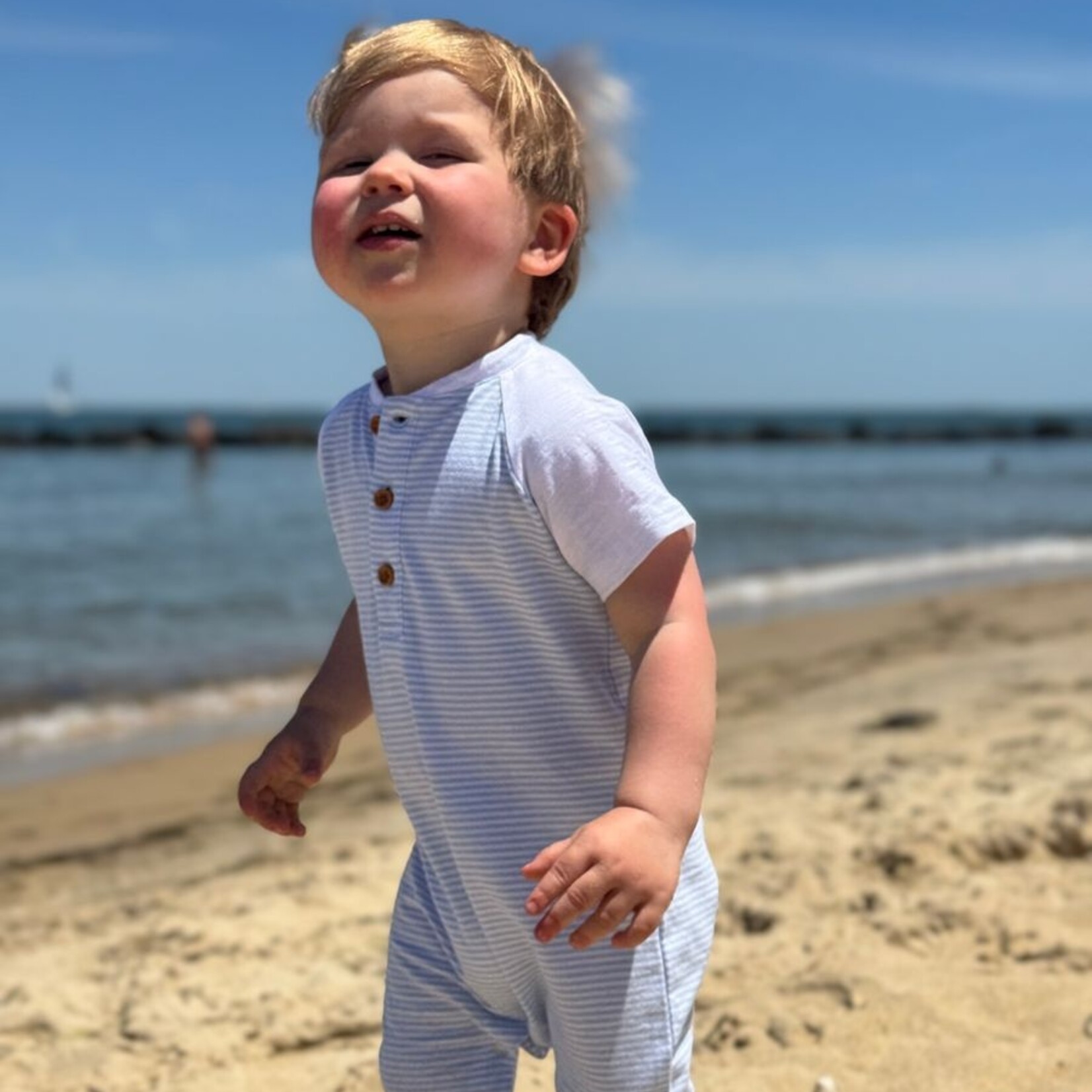 Me & Henry Blue/White Raglan Romper