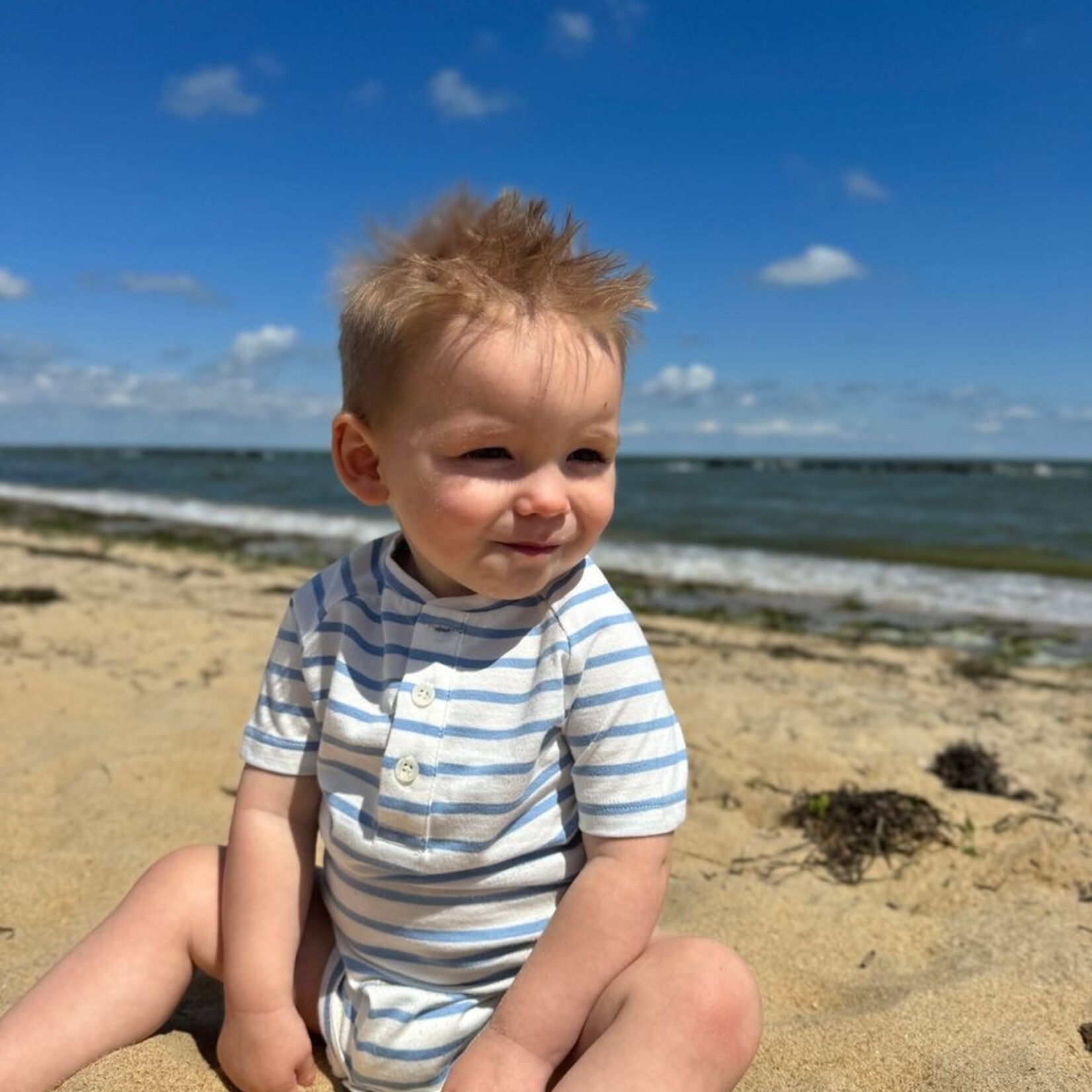 Me & Henry Blue/White Stripe Raglan Onesie