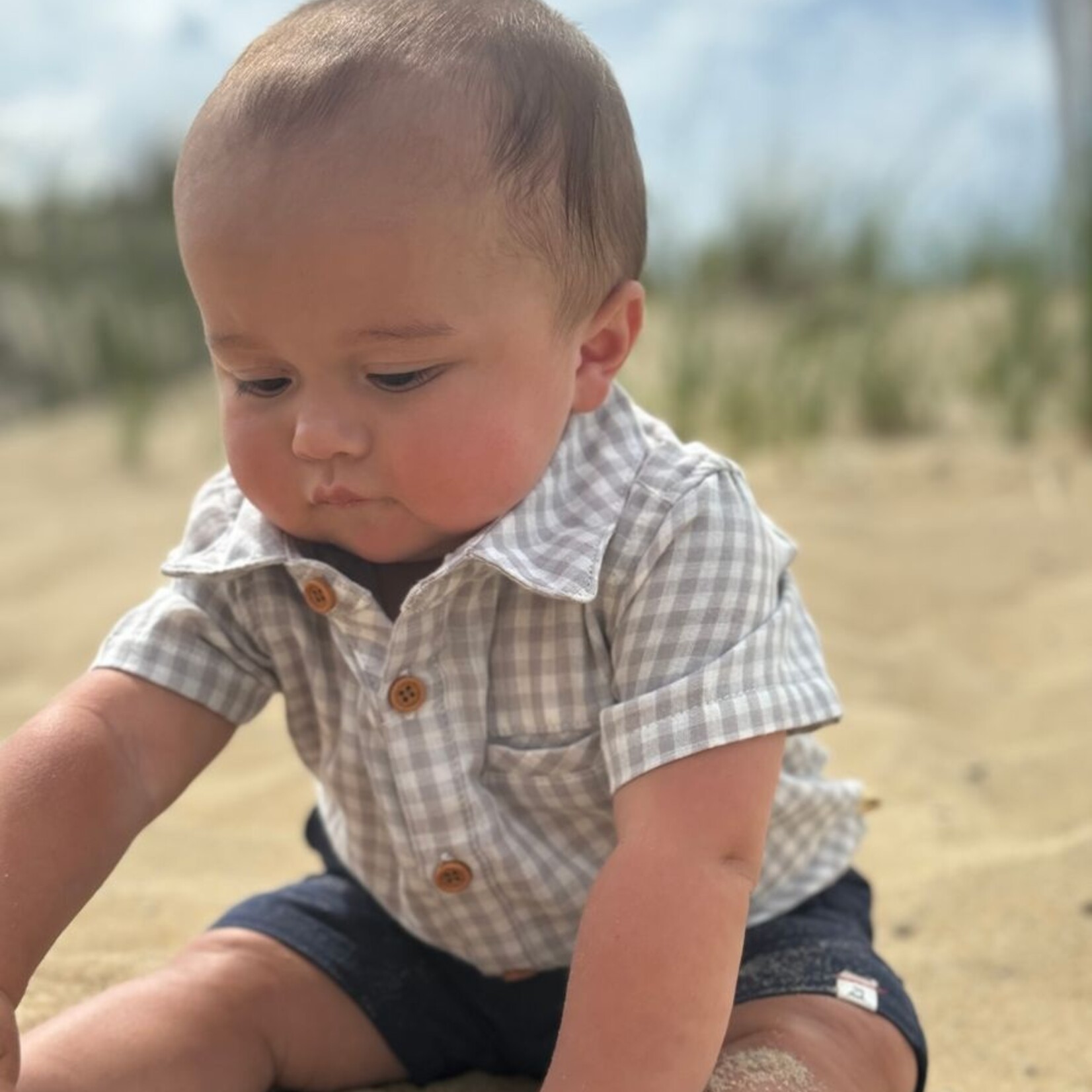 Me & Henry Grey/White Plaid Helford Onesie