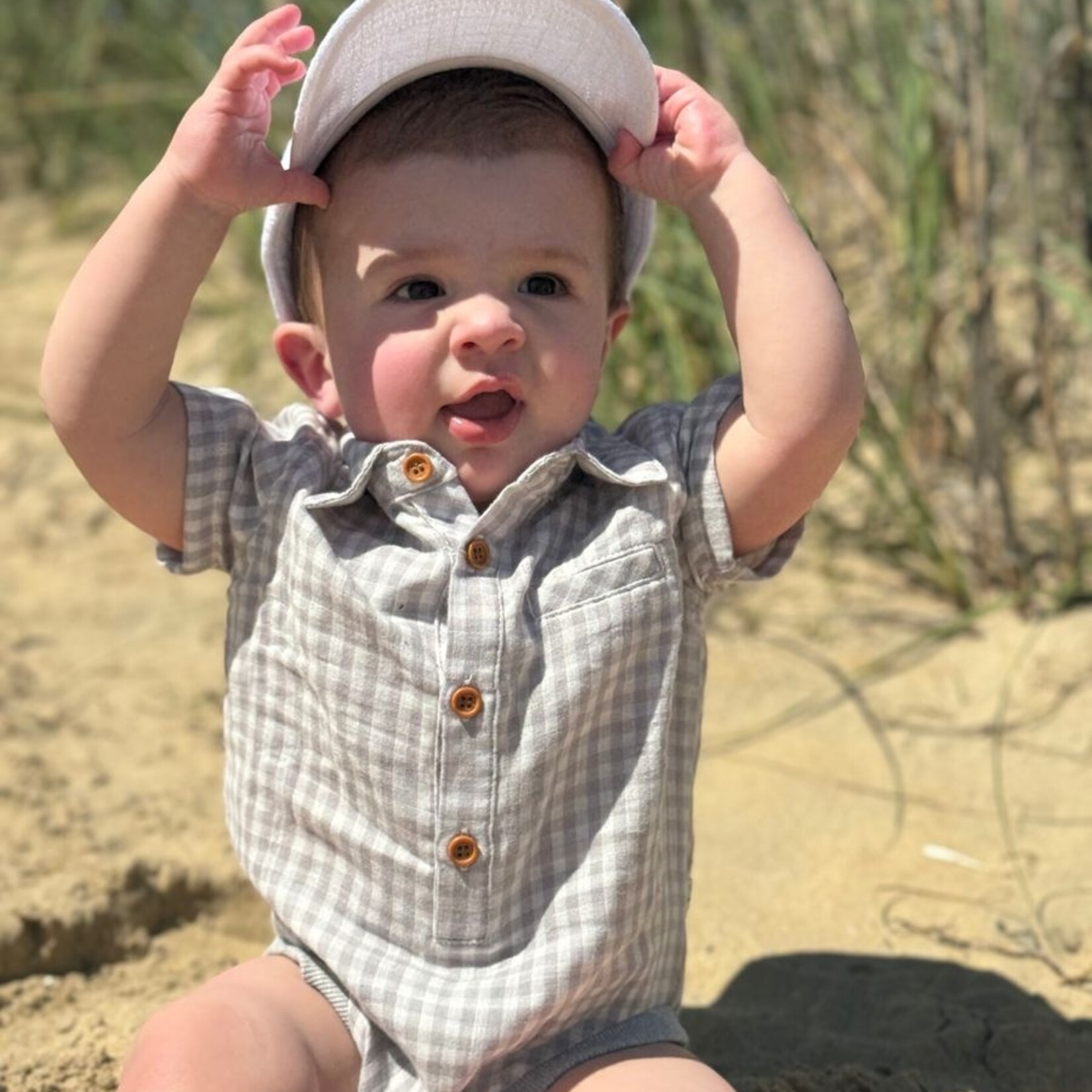 Me & Henry Grey/White Plaid Helford Onesie