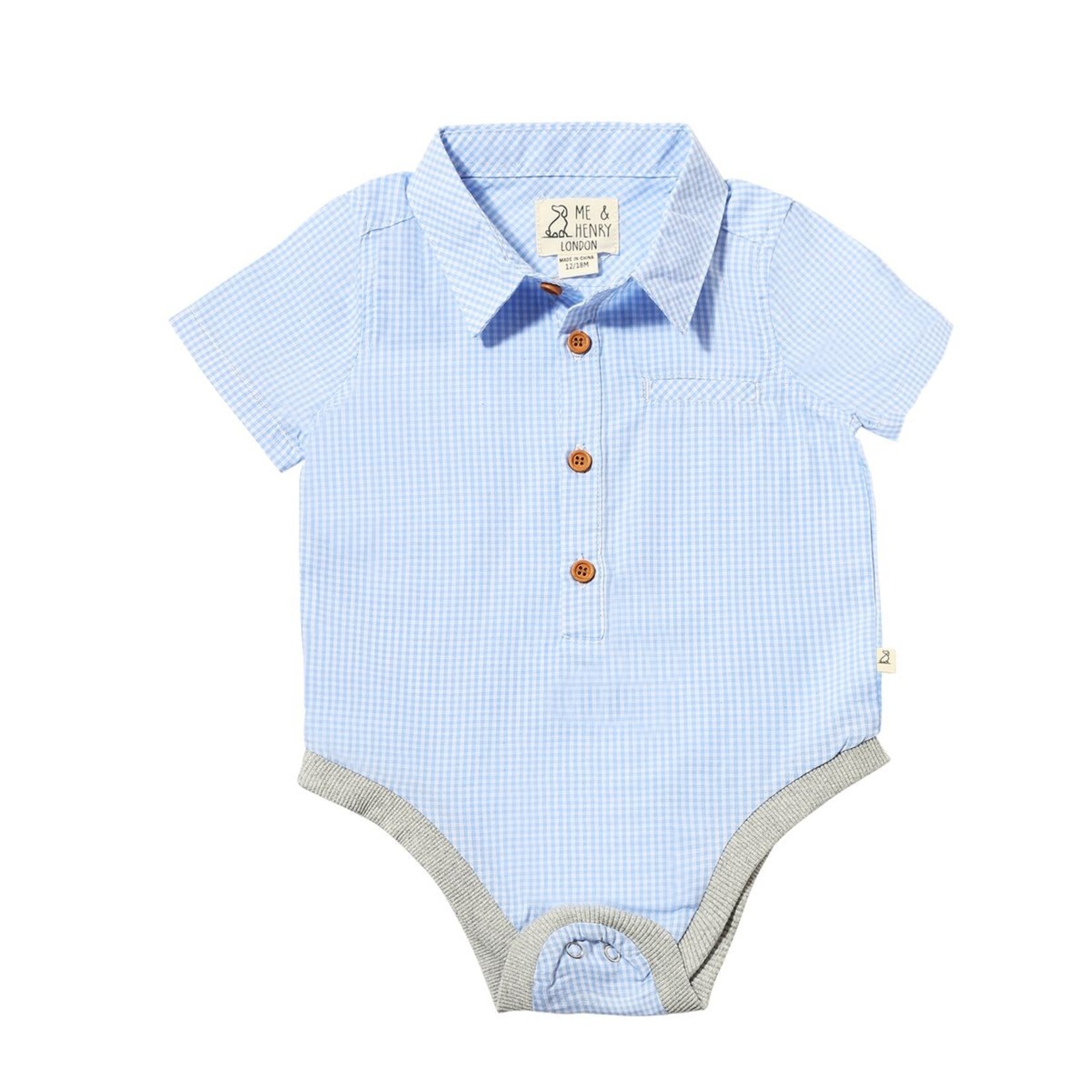 Me & Henry Blue/White Micro Plaid Helford Onesie