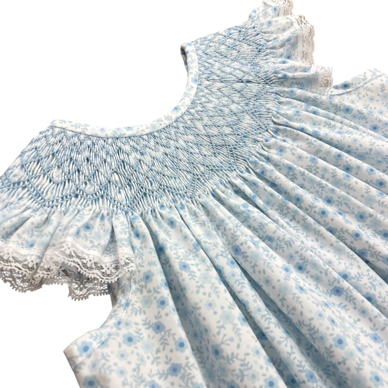 Blue Flower Meadow Smocked Bubble