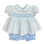 Blue Flower Meadow Smocked Bloomer Set