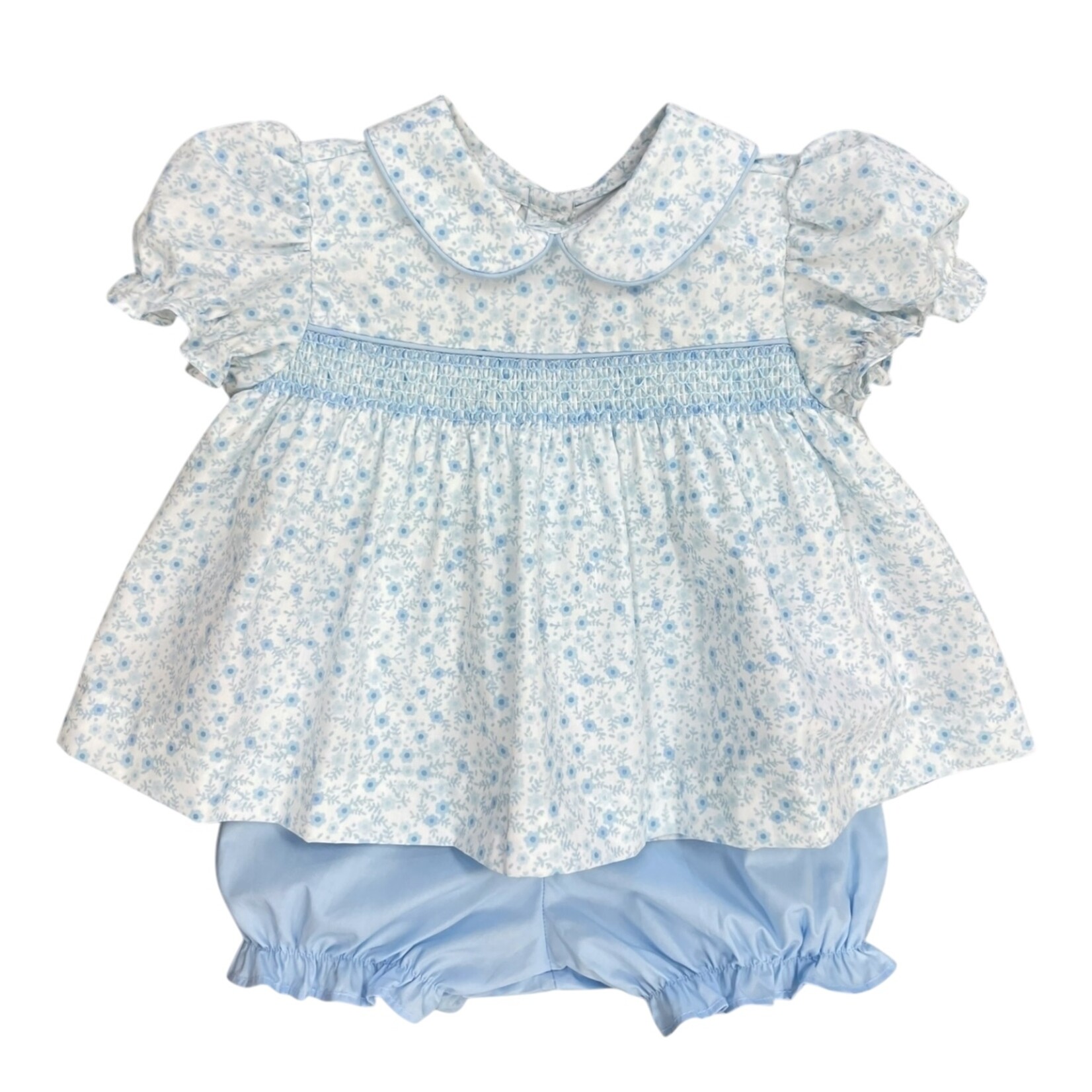 Blue Flower Meadow Smocked Bloomer Set