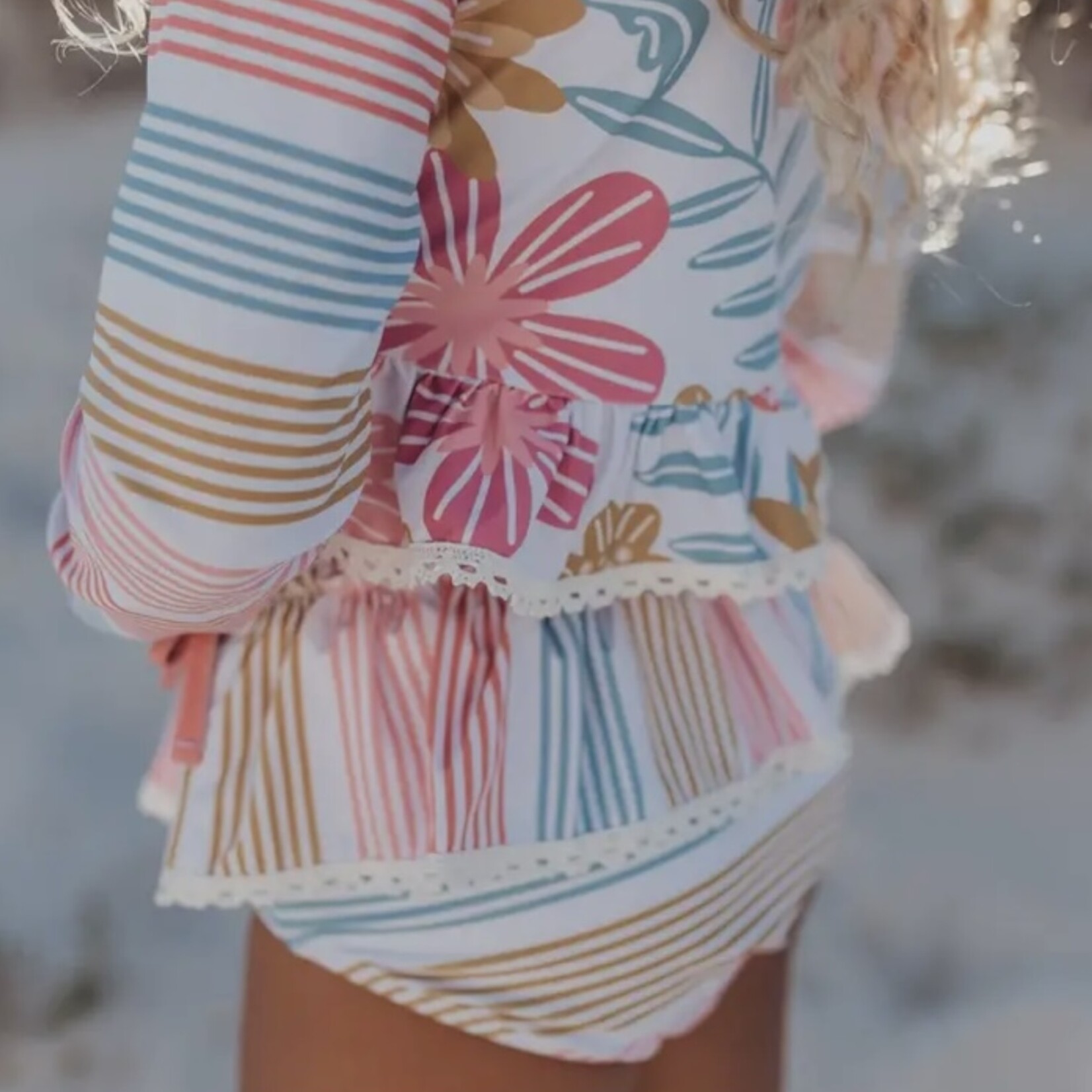 Floral Stripe Rash Guard Swim