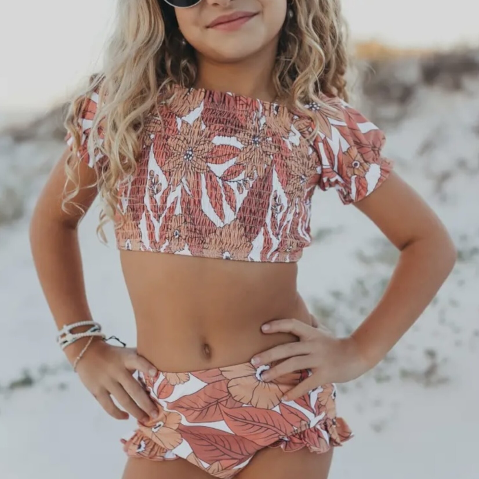 Tan Tropical Rash Guard Swim