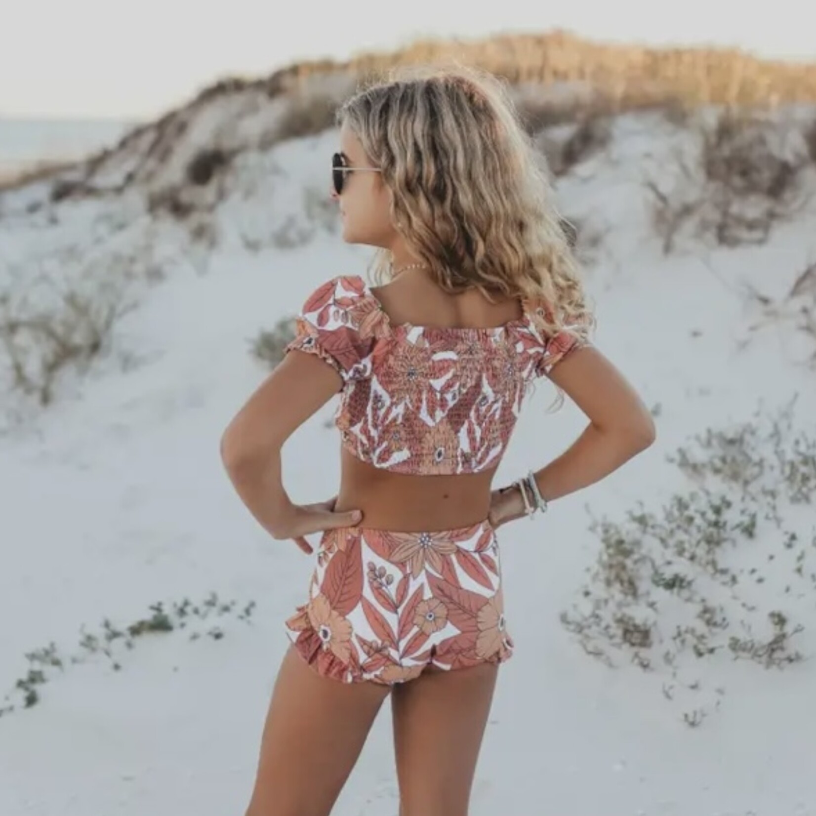 Tan Tropical Rash Guard Swim