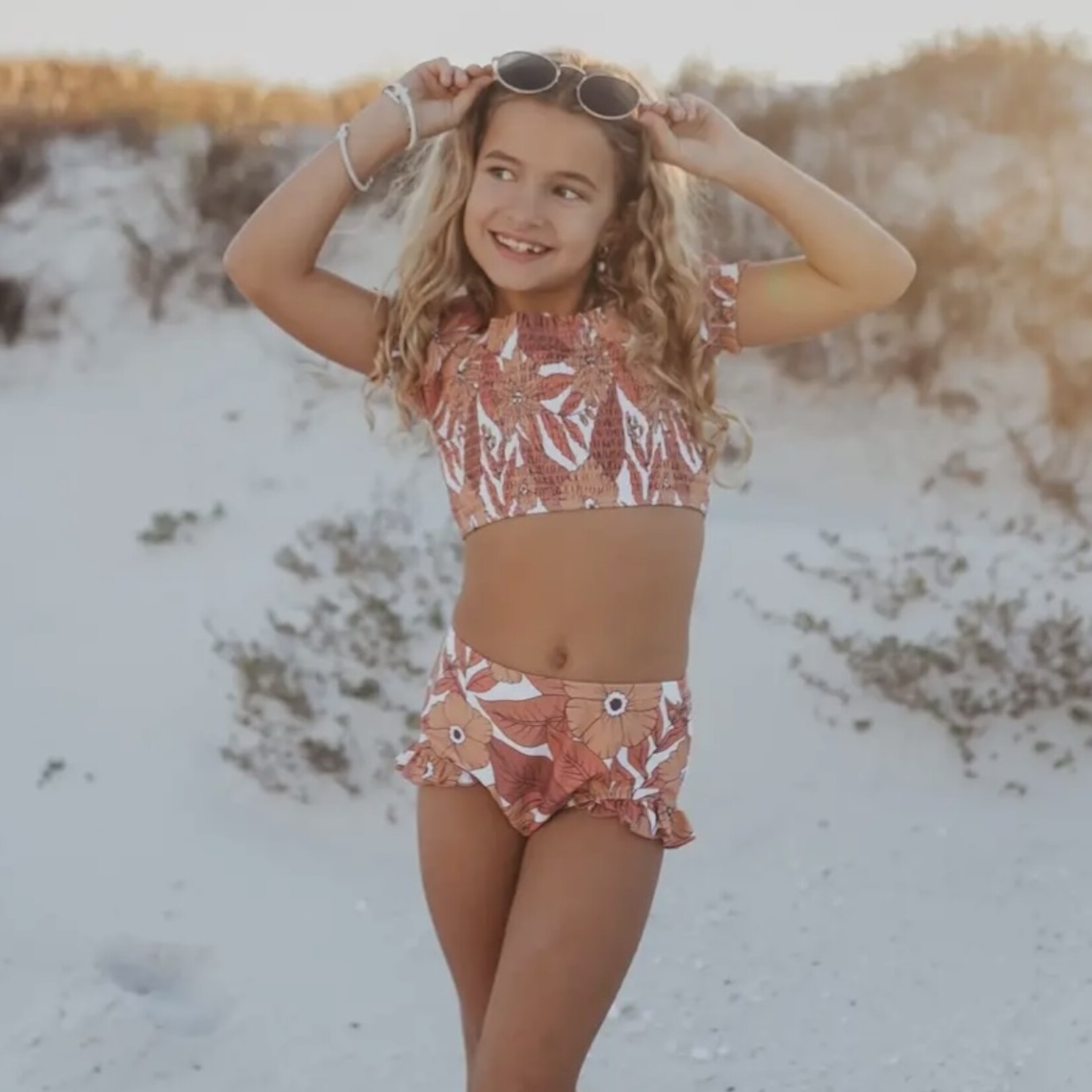 Tan Tropical Rash Guard Swim
