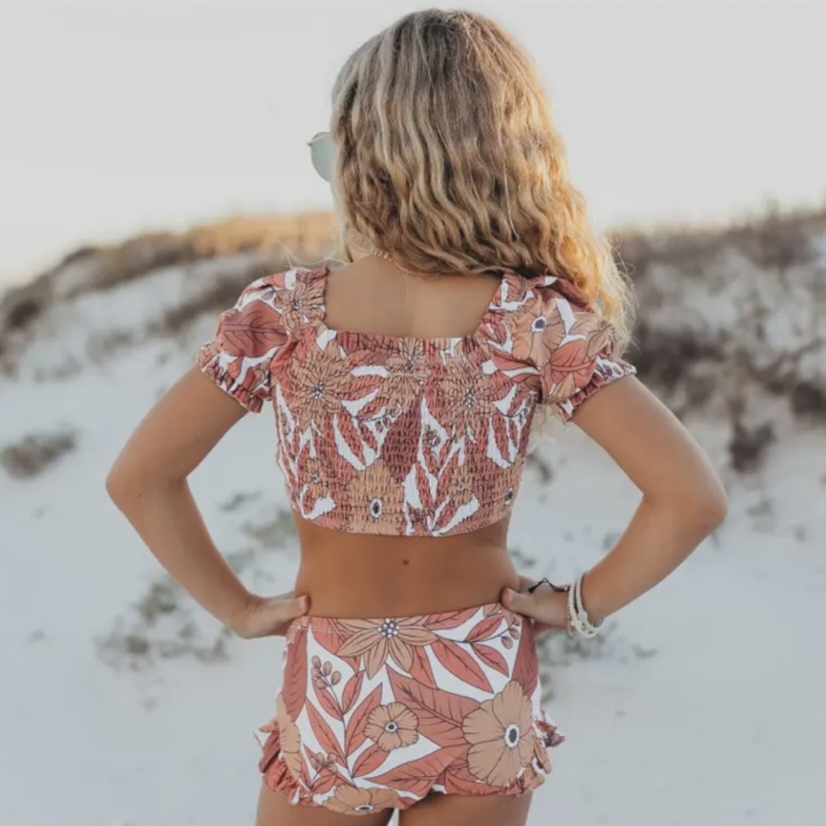Tan Tropical Rash Guard Swim