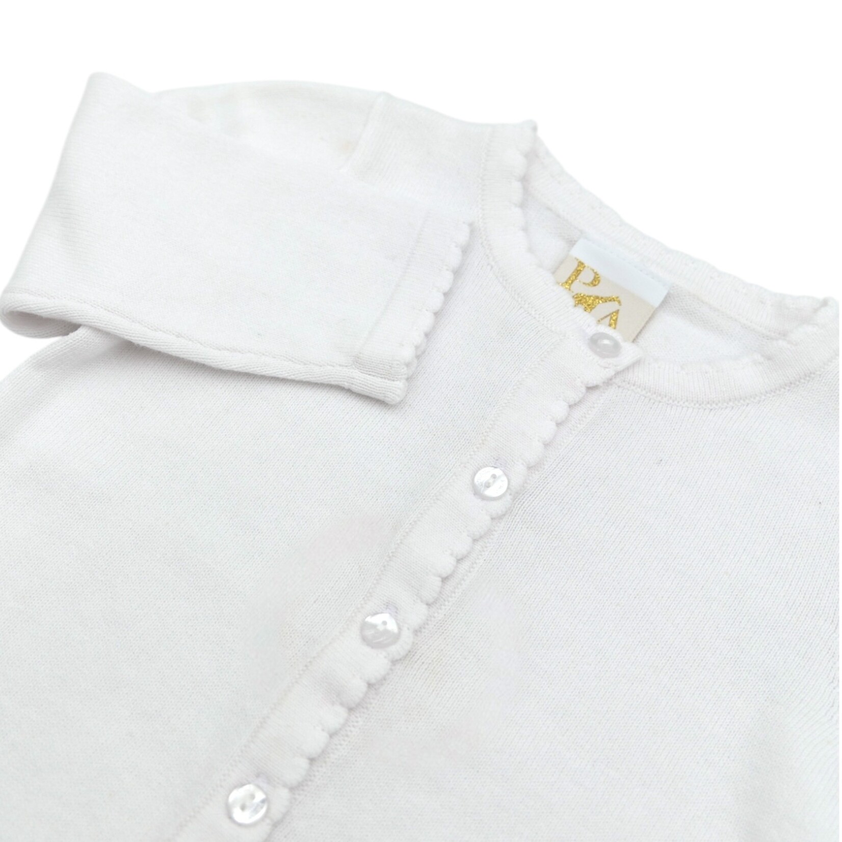 Petit Ami White Scalloped Button Girl Sweater
