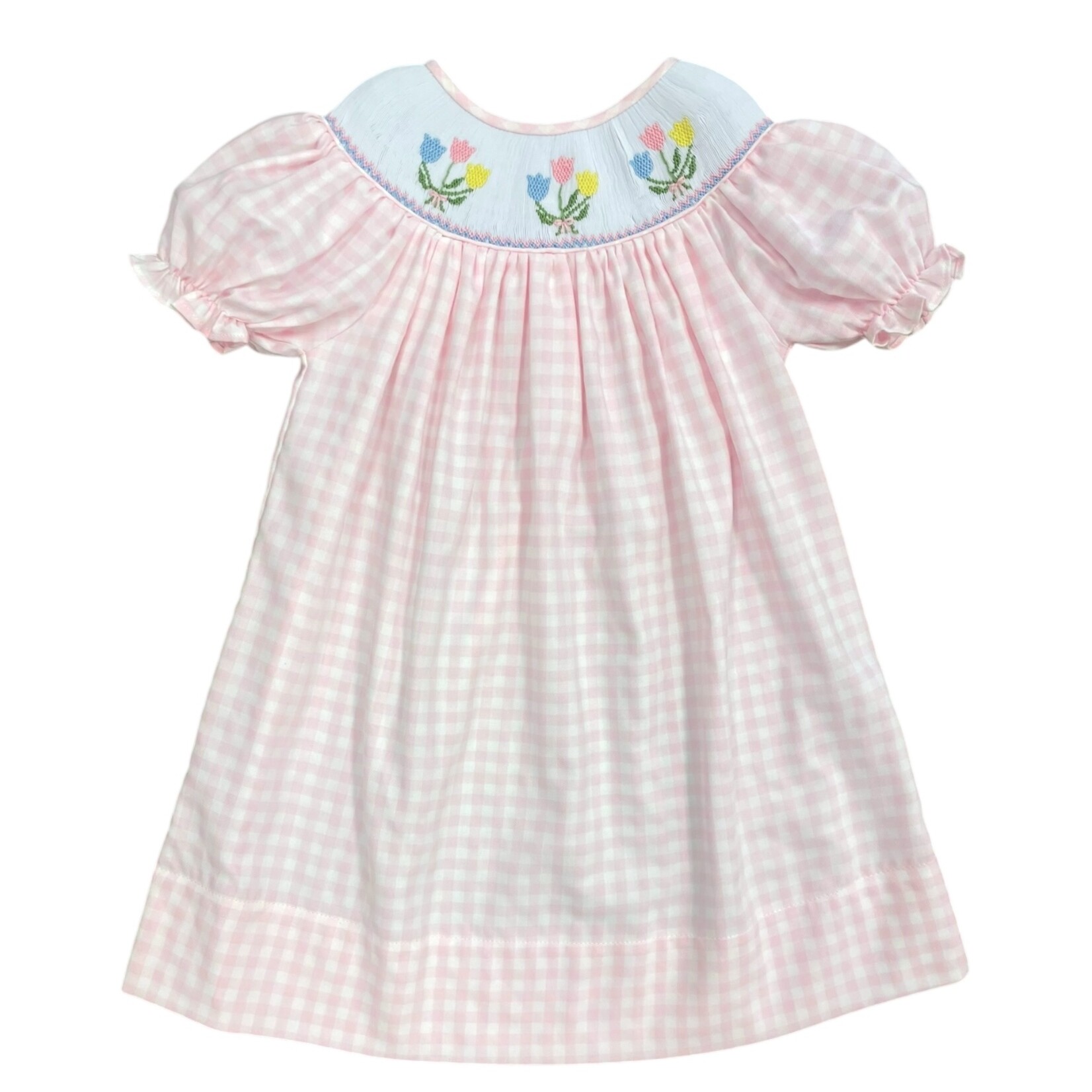 Sweet Dreams Pink Gingham Tulip Smocked Dress