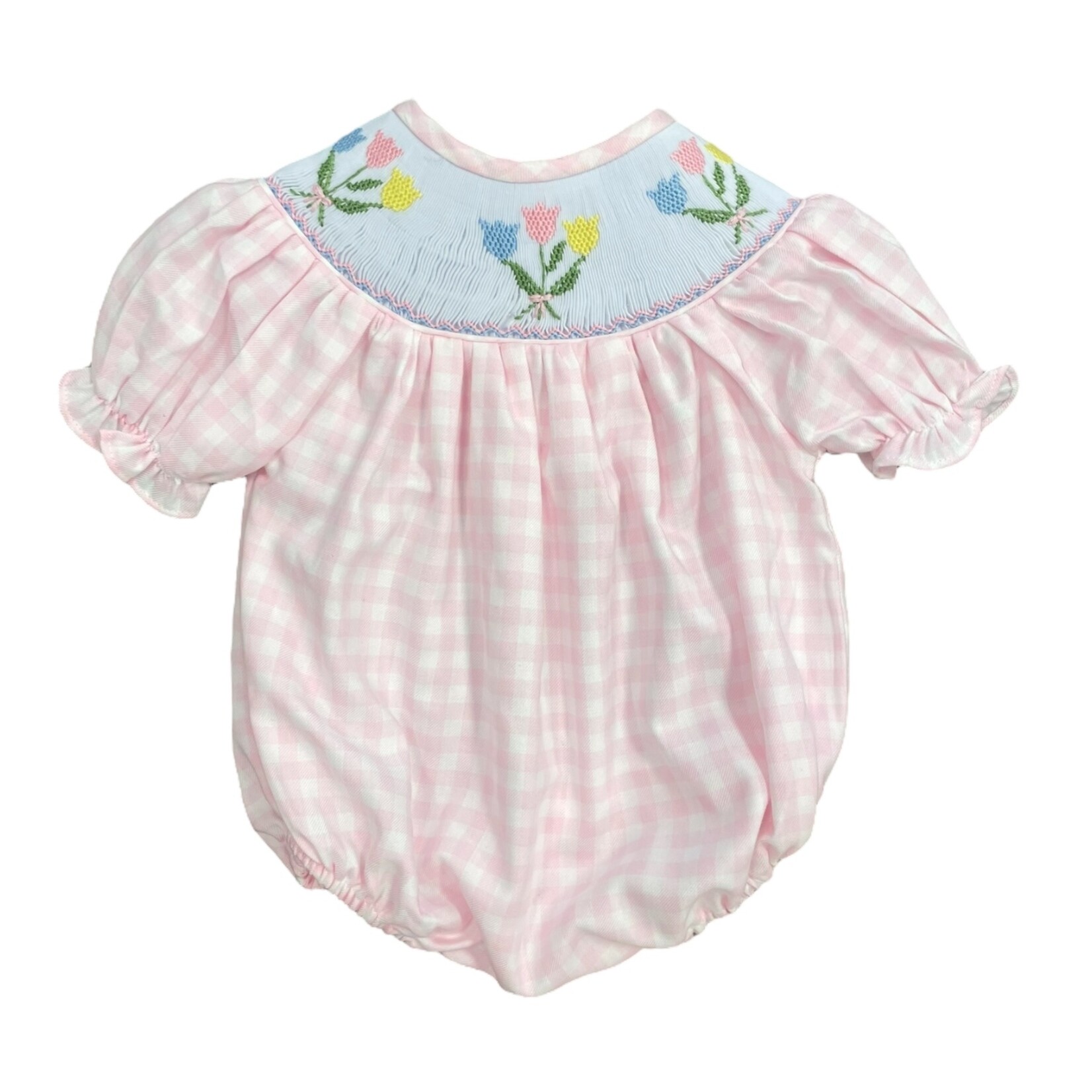 Sweet Dreams Pink Gingham Tulip Smocked Bubble