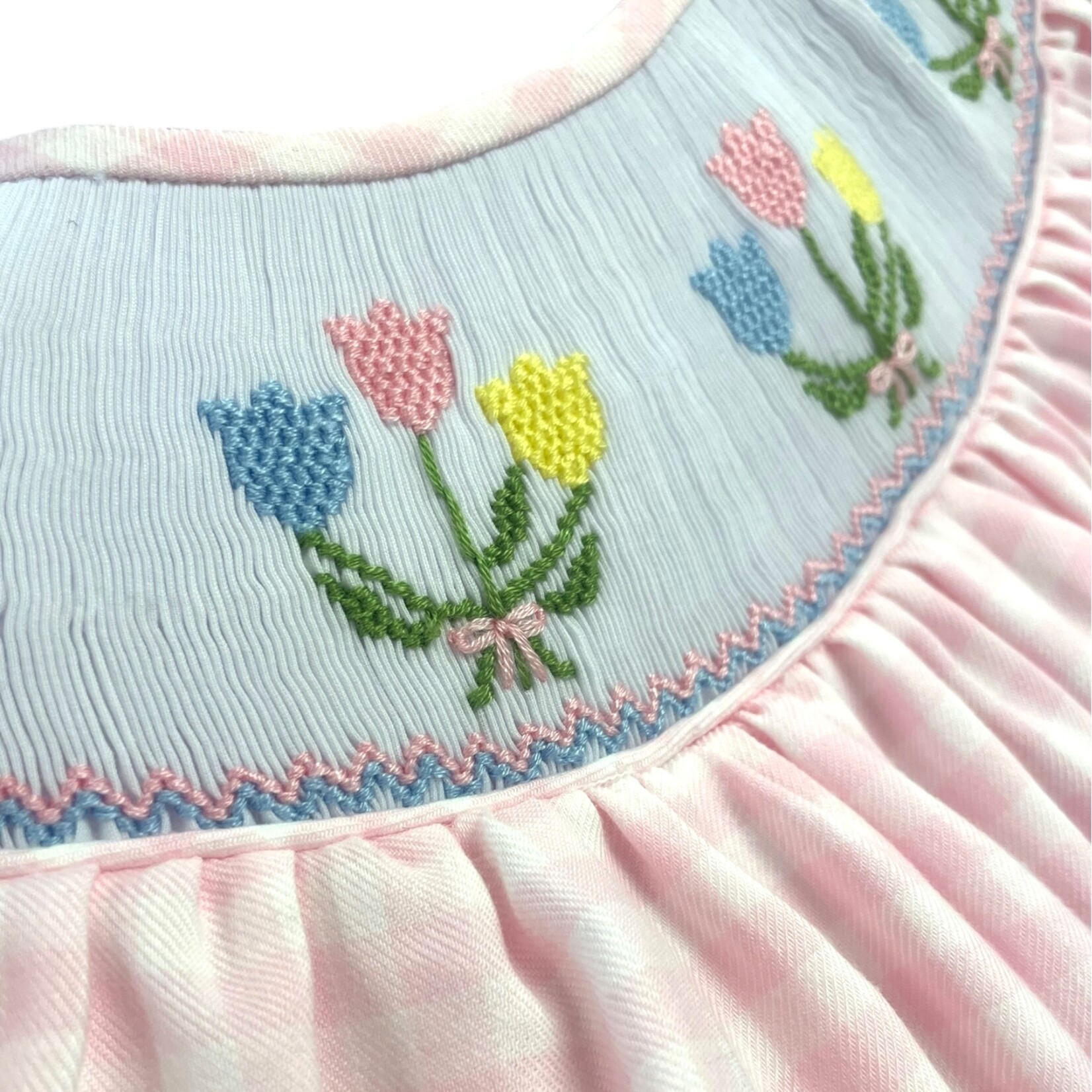 Sweet Dreams Pink Gingham Tulip Smocked Bubble