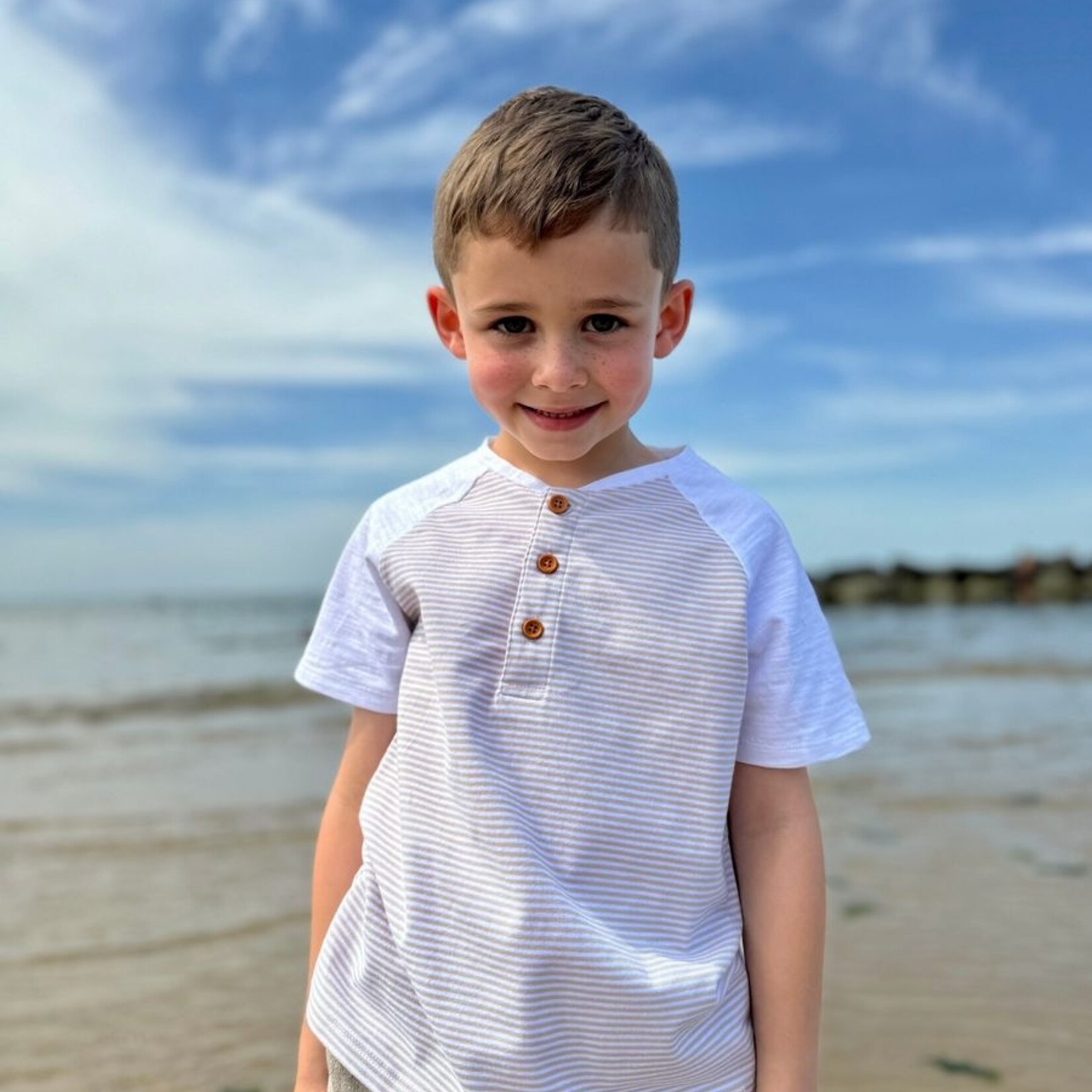Me & Henry Beige White Stripe Henley