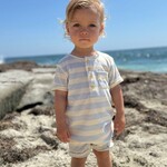 Me & Henry Blue Cream Ribbed Romper