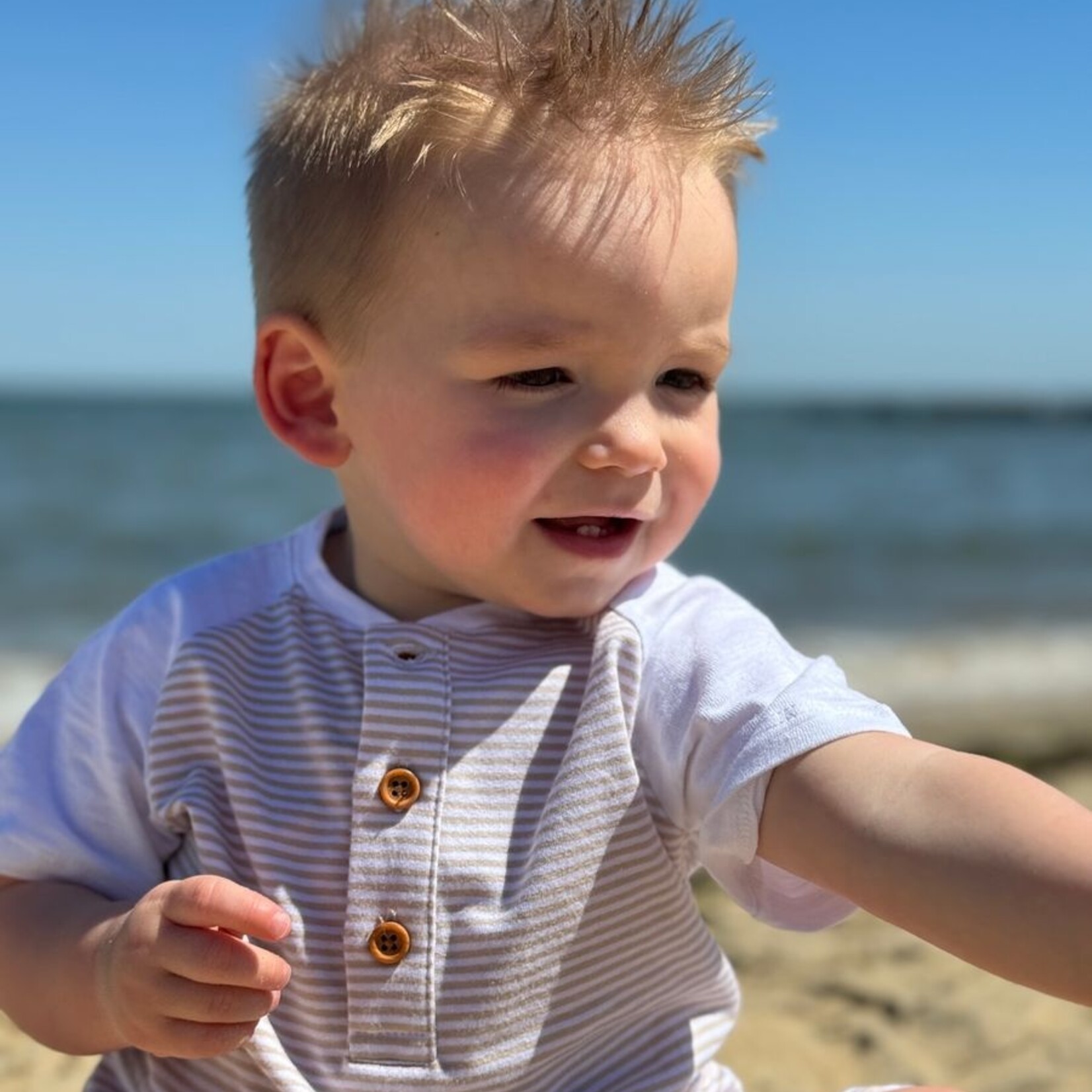 Me & Henry Beige White Raglan Romper
