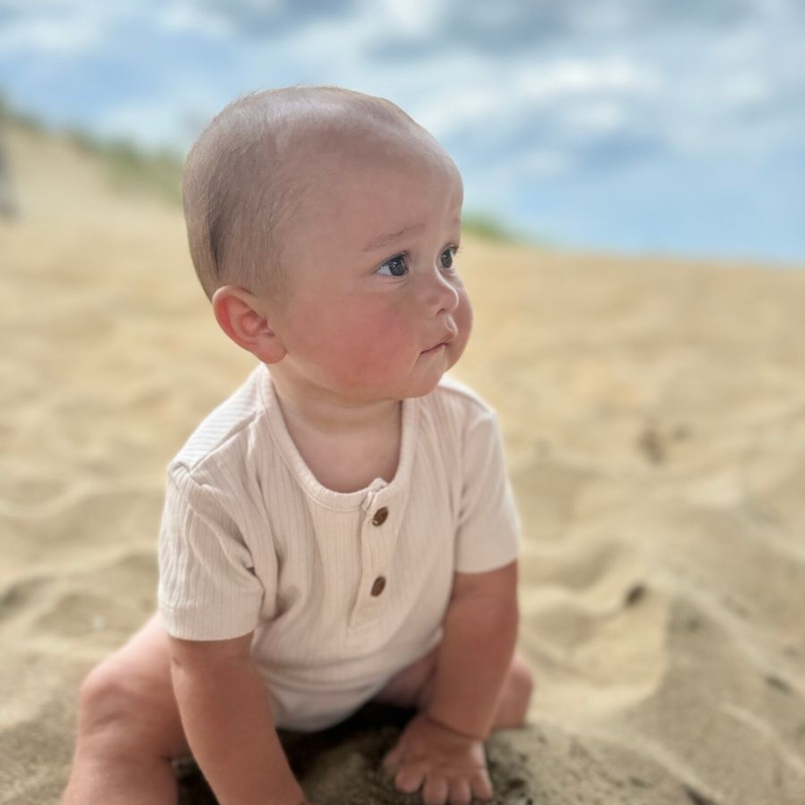 Me & Henry Cream Ribbed Onesie