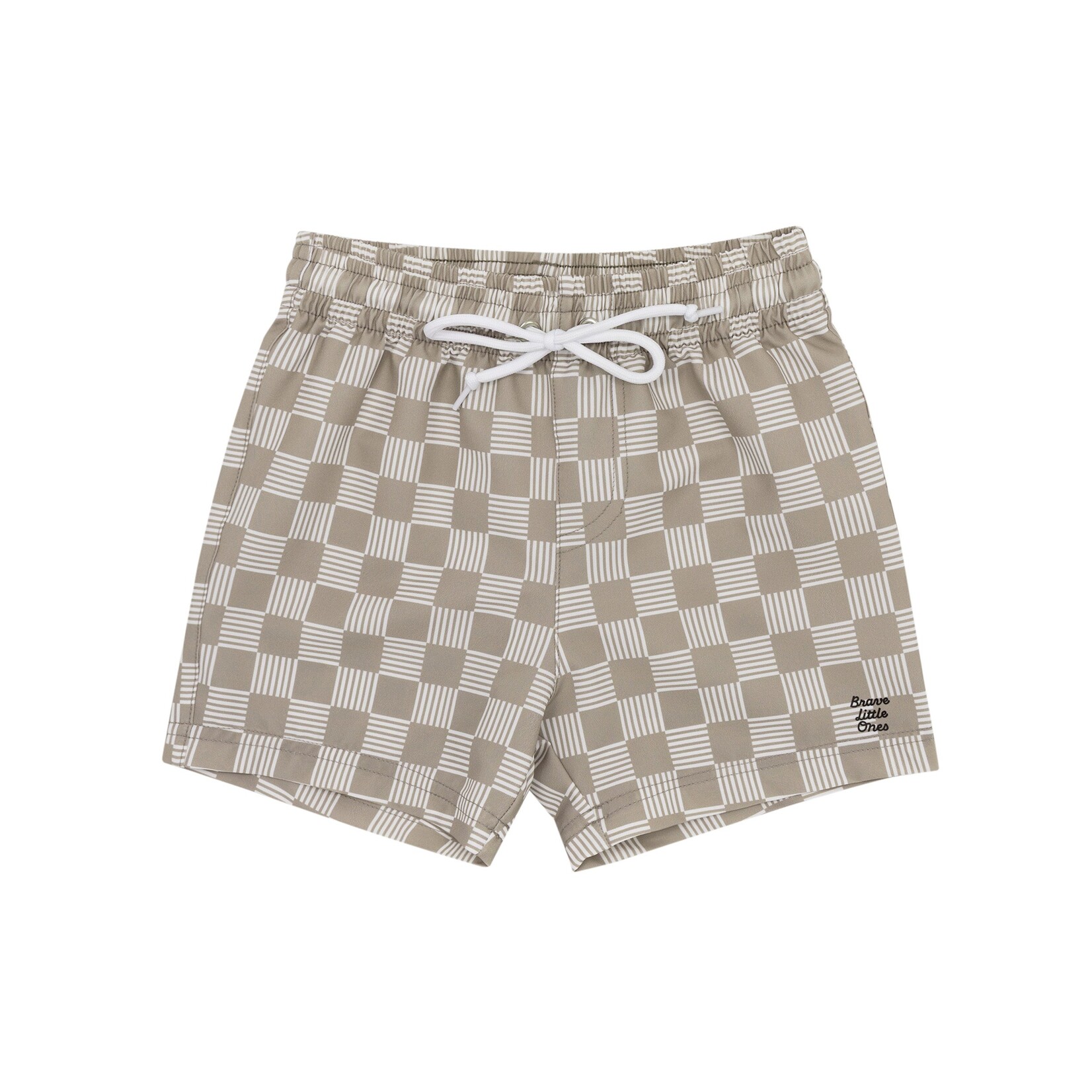 Brave Little Ones Taupe Checkered Swim Trunks