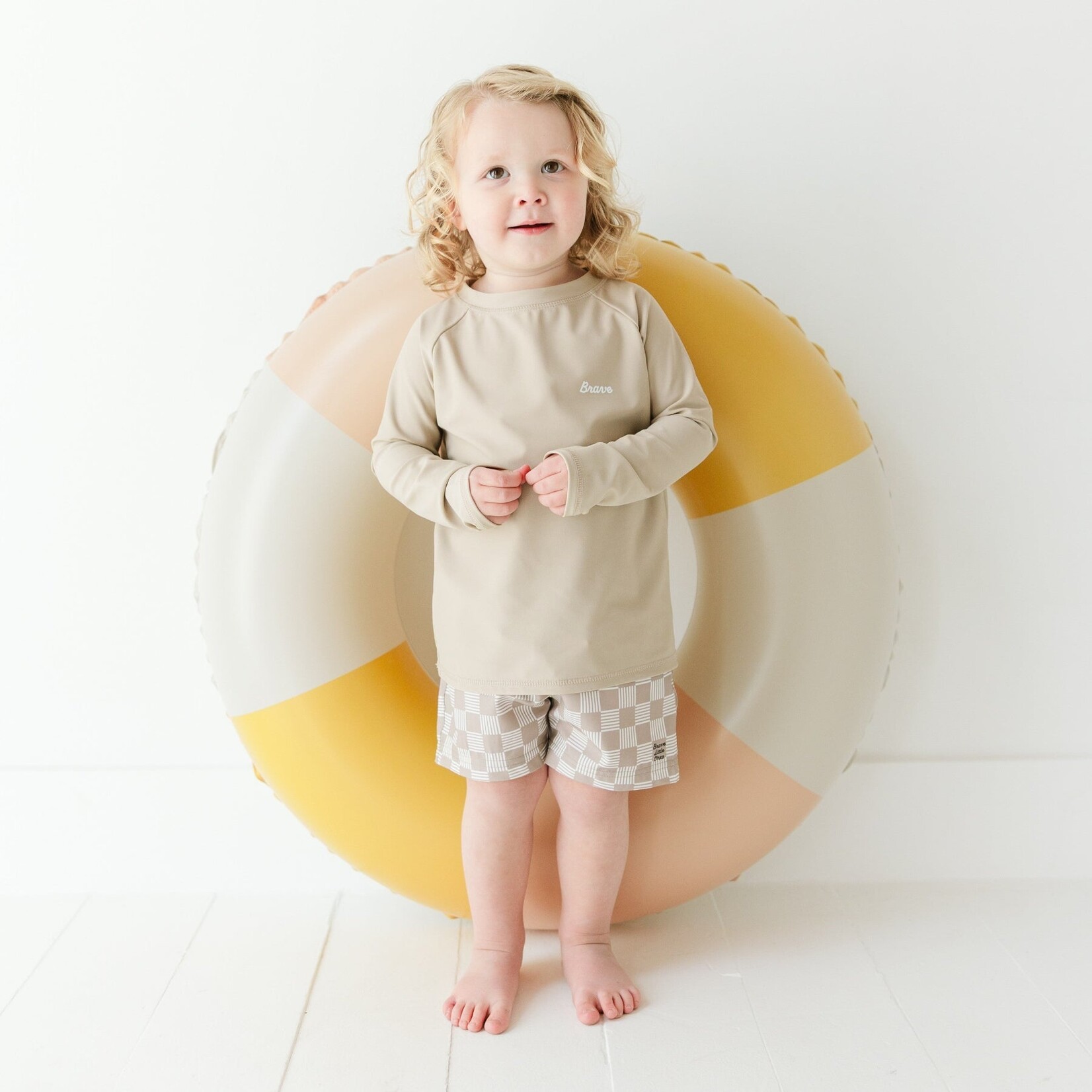 Brave Little Ones Taupe Checkered Swim Trunks