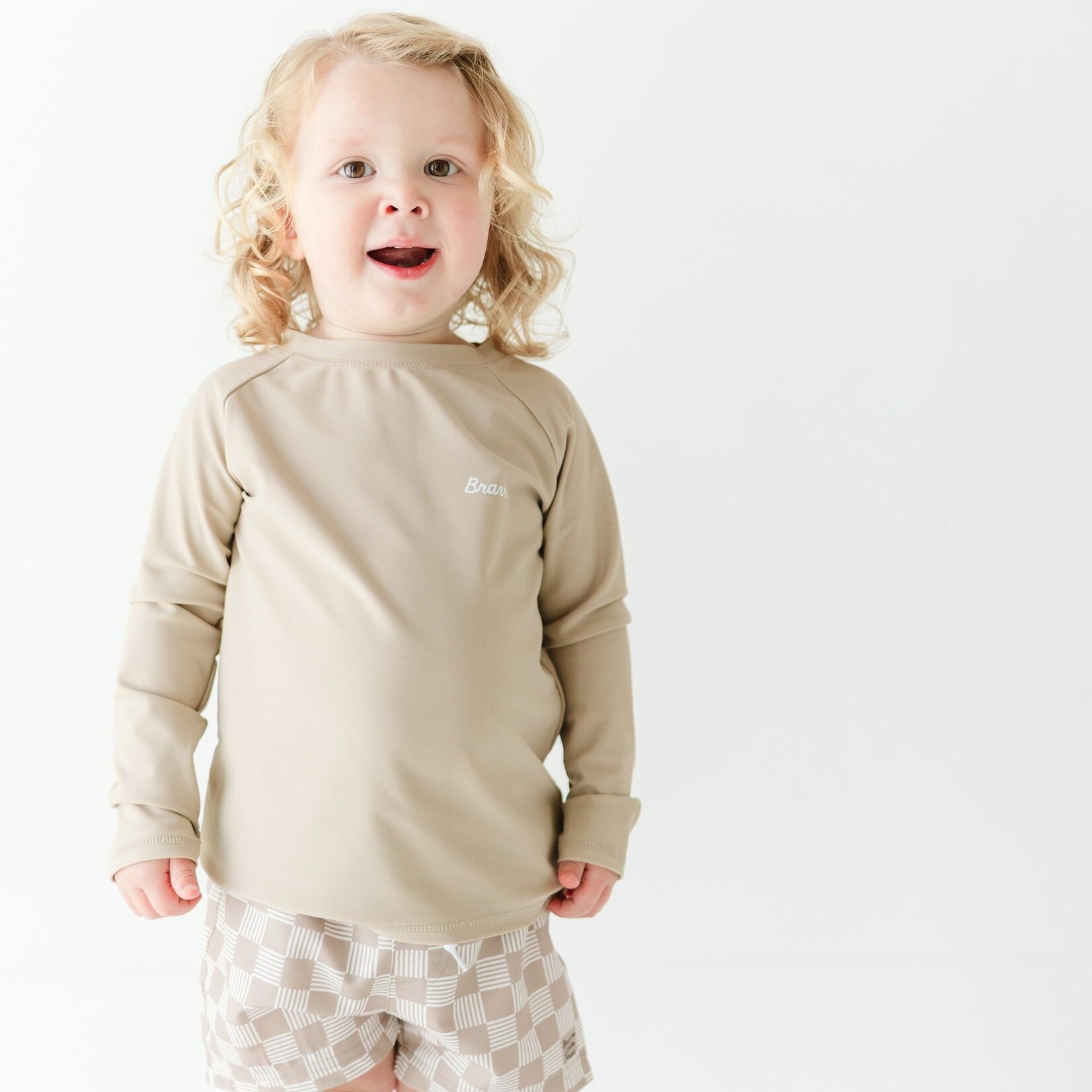 Brave Little Ones Taupe Checkered Swim Trunks