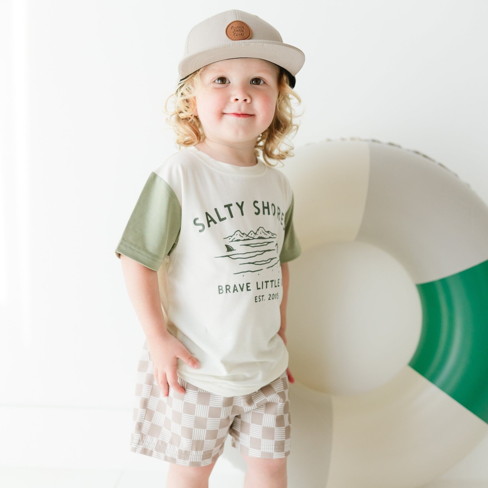 Brave Little Ones Taupe Checkered Swim Trunks