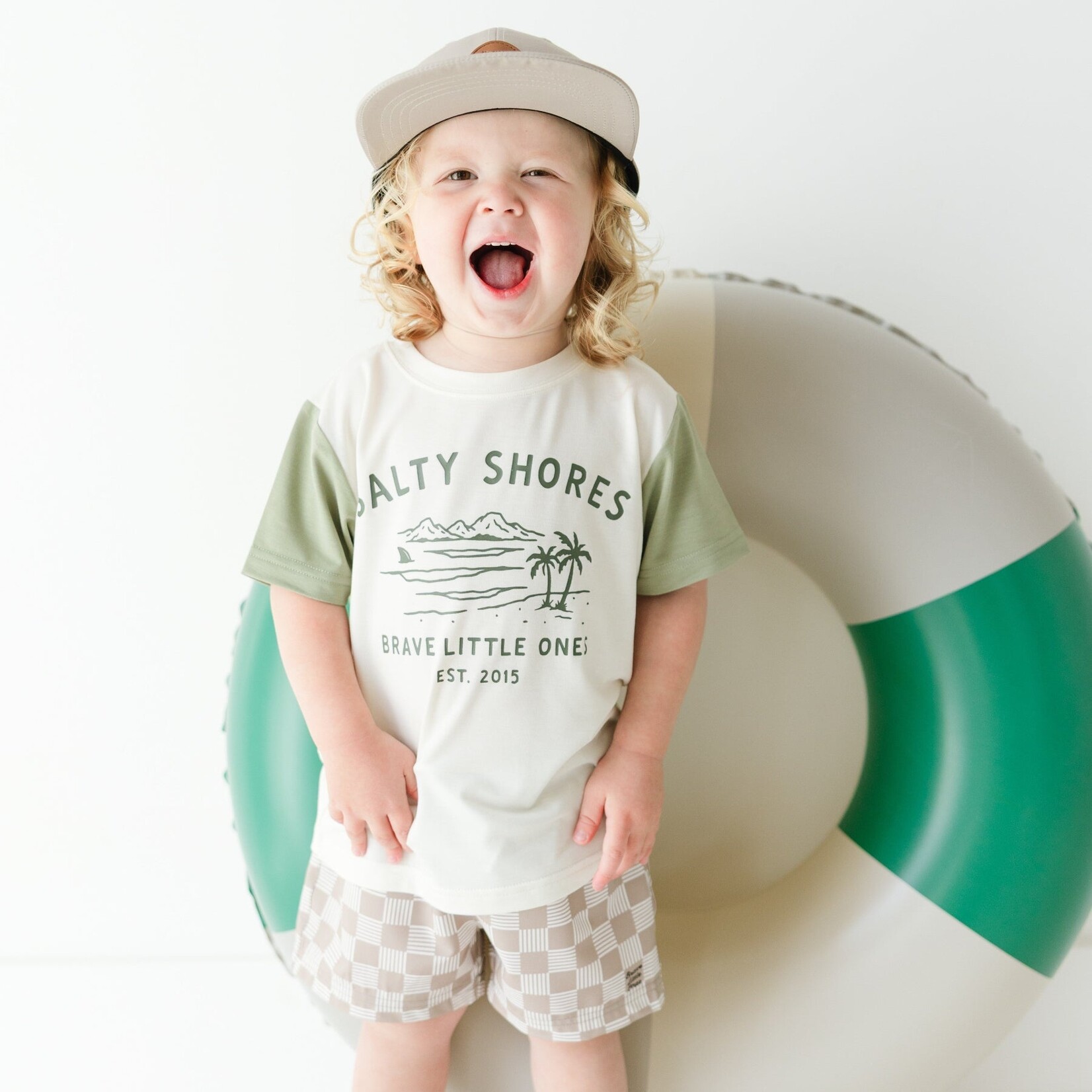 Brave Little Ones Taupe Checkered Swim Trunks