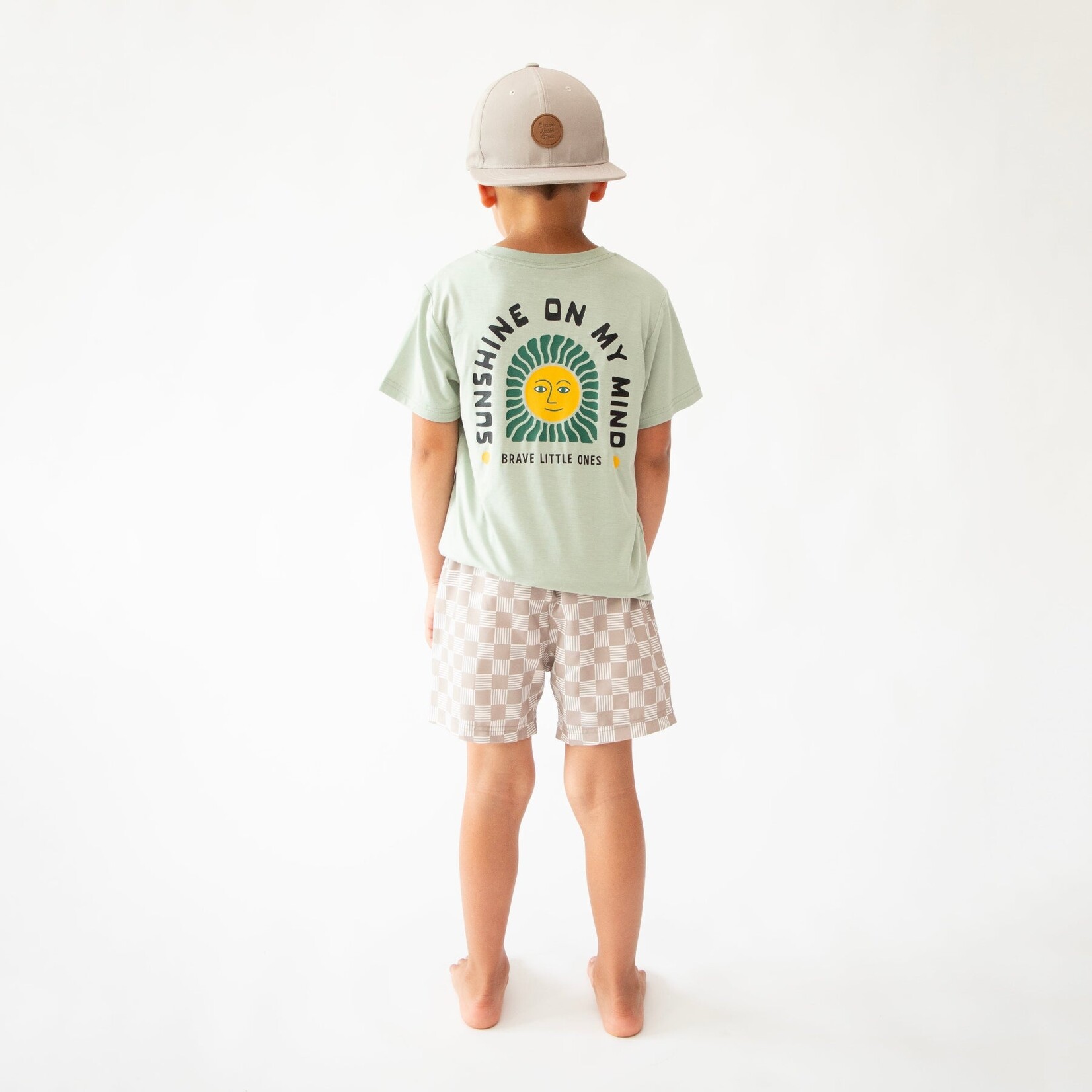 Brave Little Ones Taupe Checkered Swim Trunks