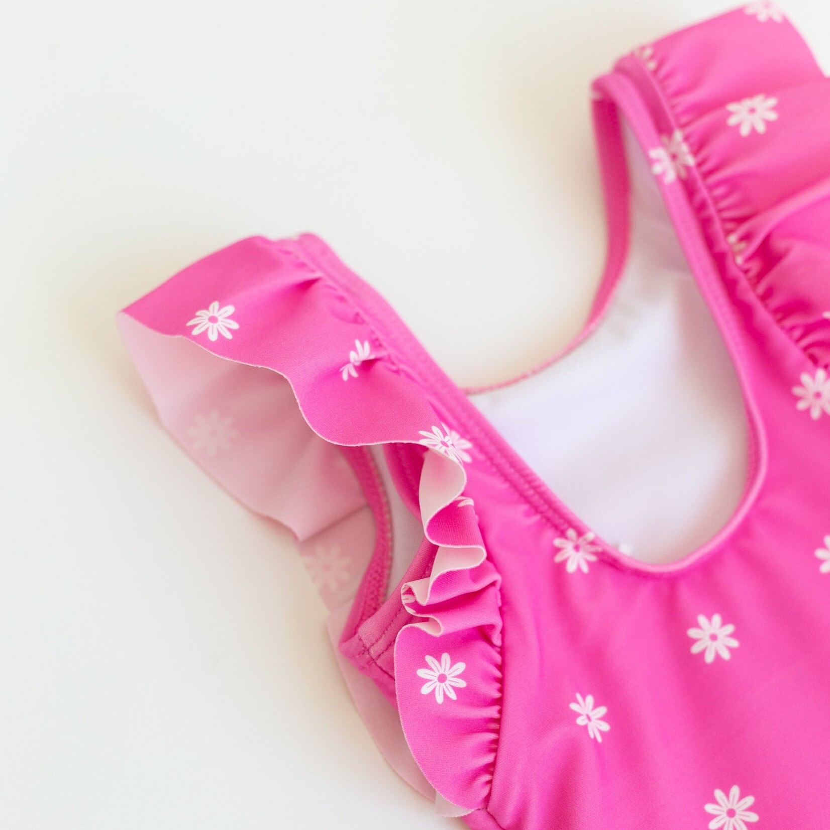 Brave Little Ones Hot Pink Daisies Ruffle Swim Suit