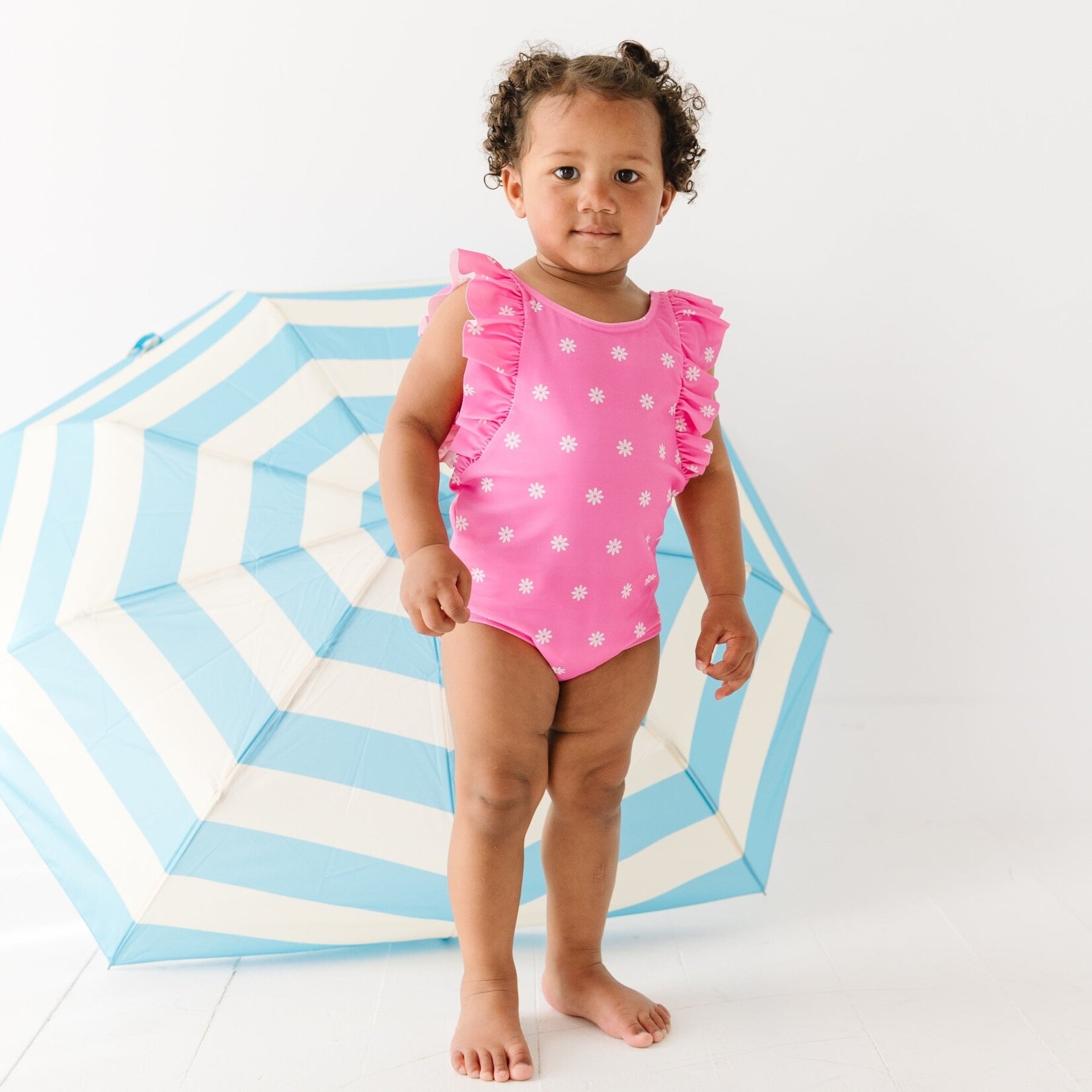 Brave Little Ones Hot Pink Daisies Ruffle Swim Suit