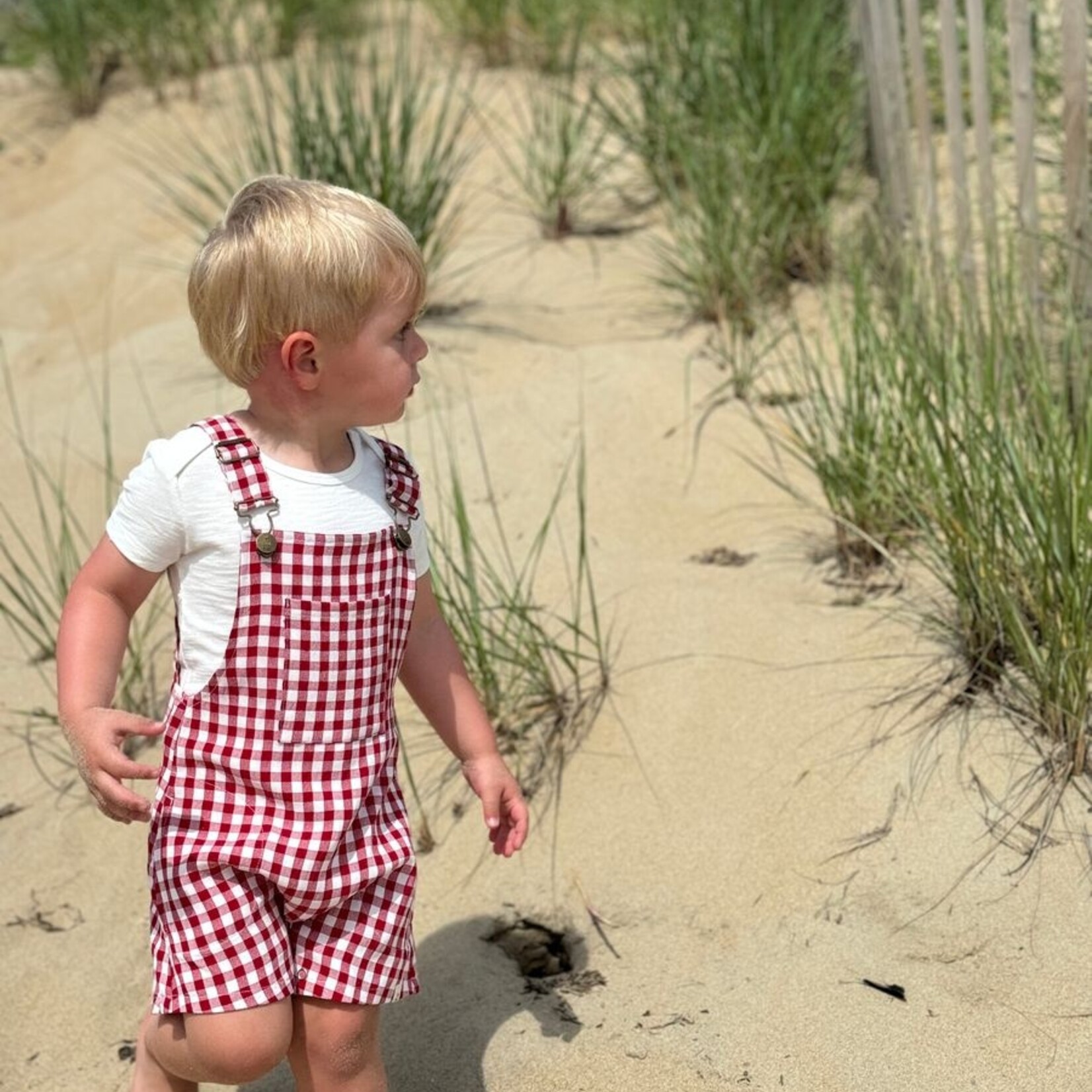Me & Henry Red White Plaid Galleon Overall
