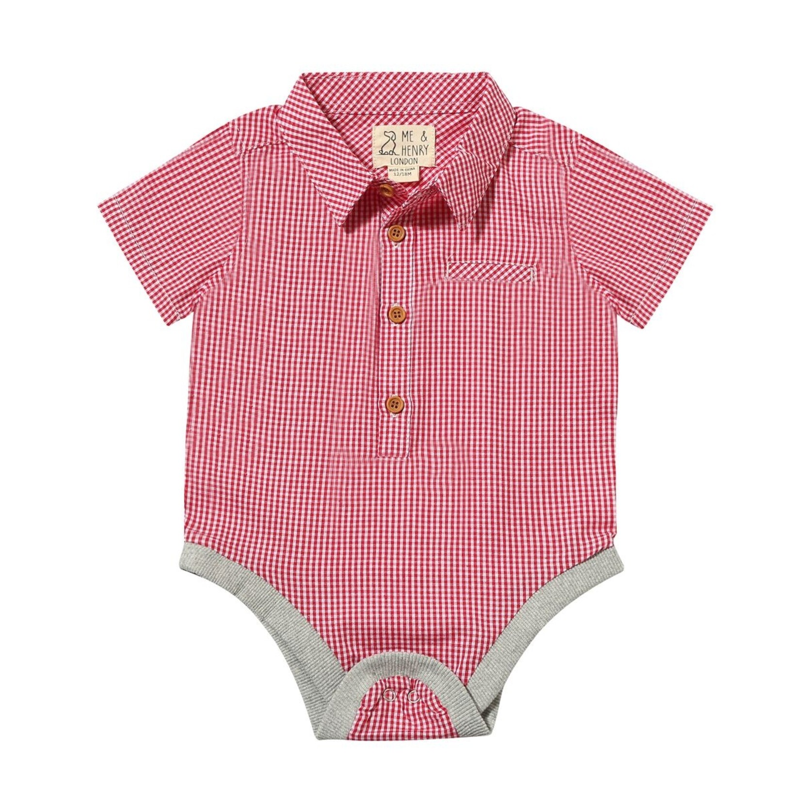 Me & Henry Red White Micro Plaid Helford Onesie