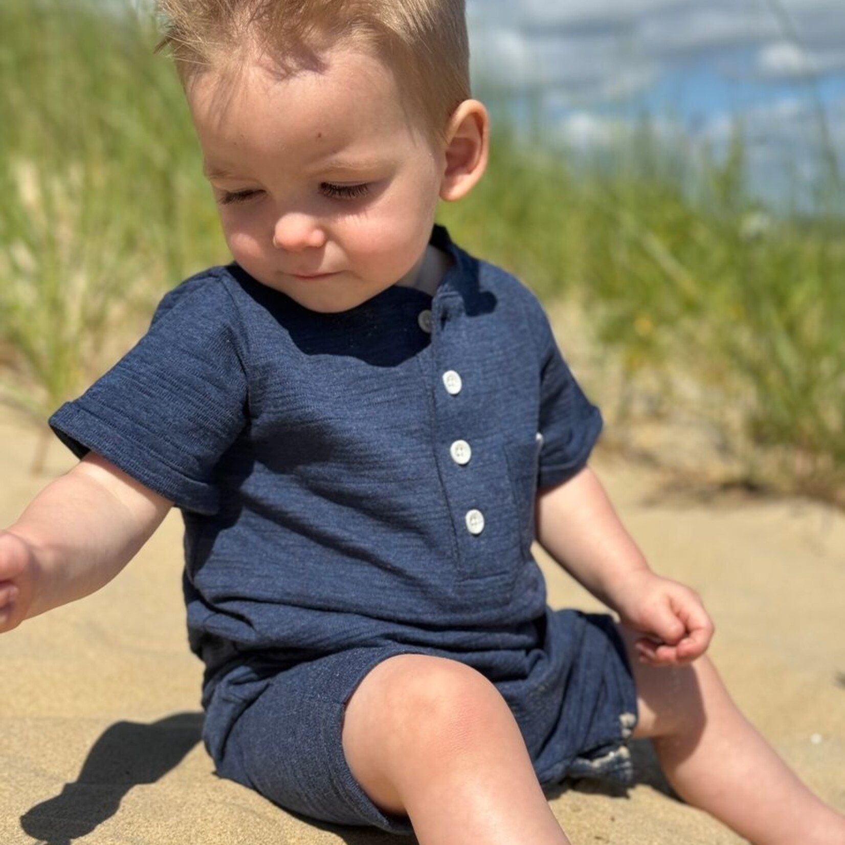 Me & Henry Navy Ribbed Camborne Henley Romper