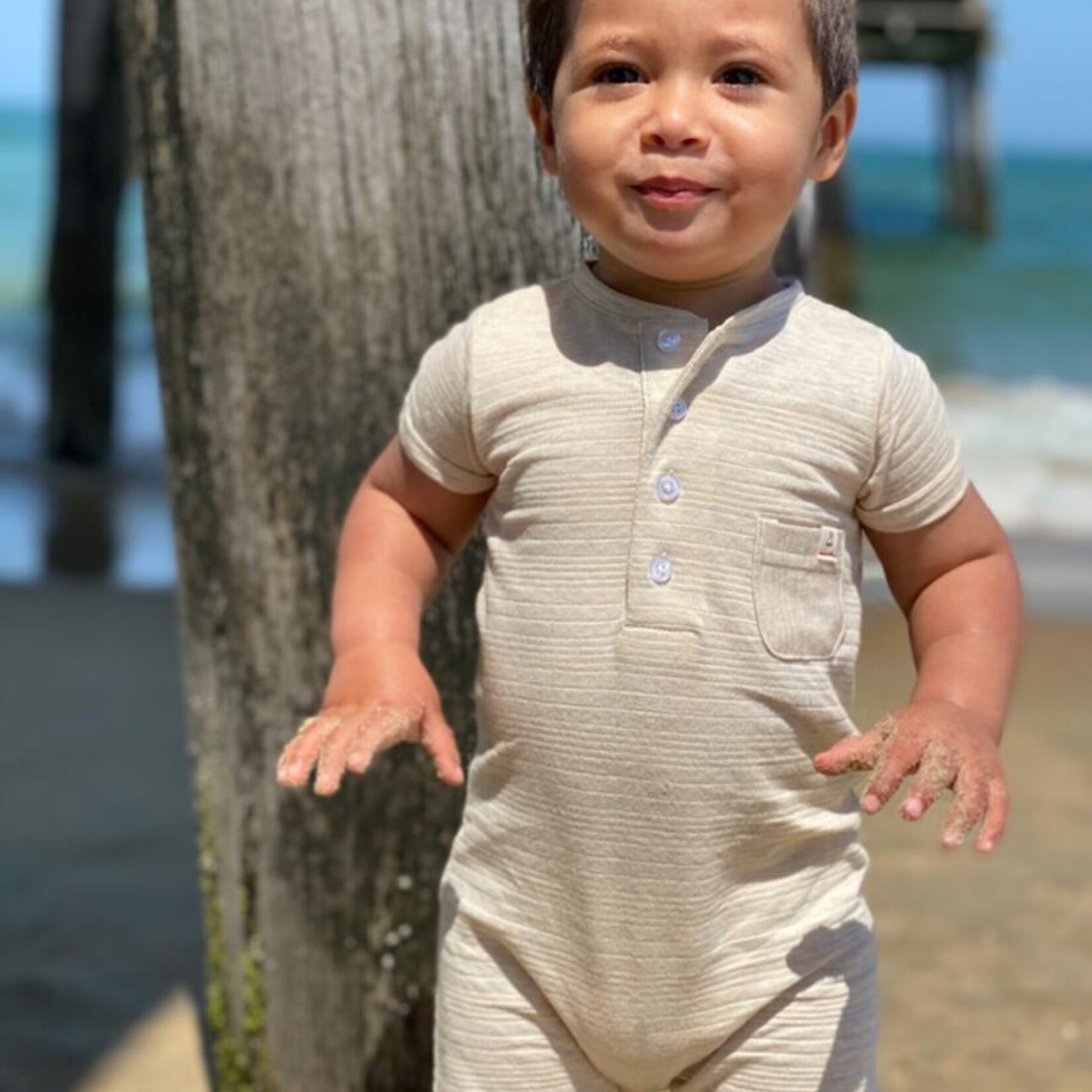 Beige Camborne Ribbed Henley Romper