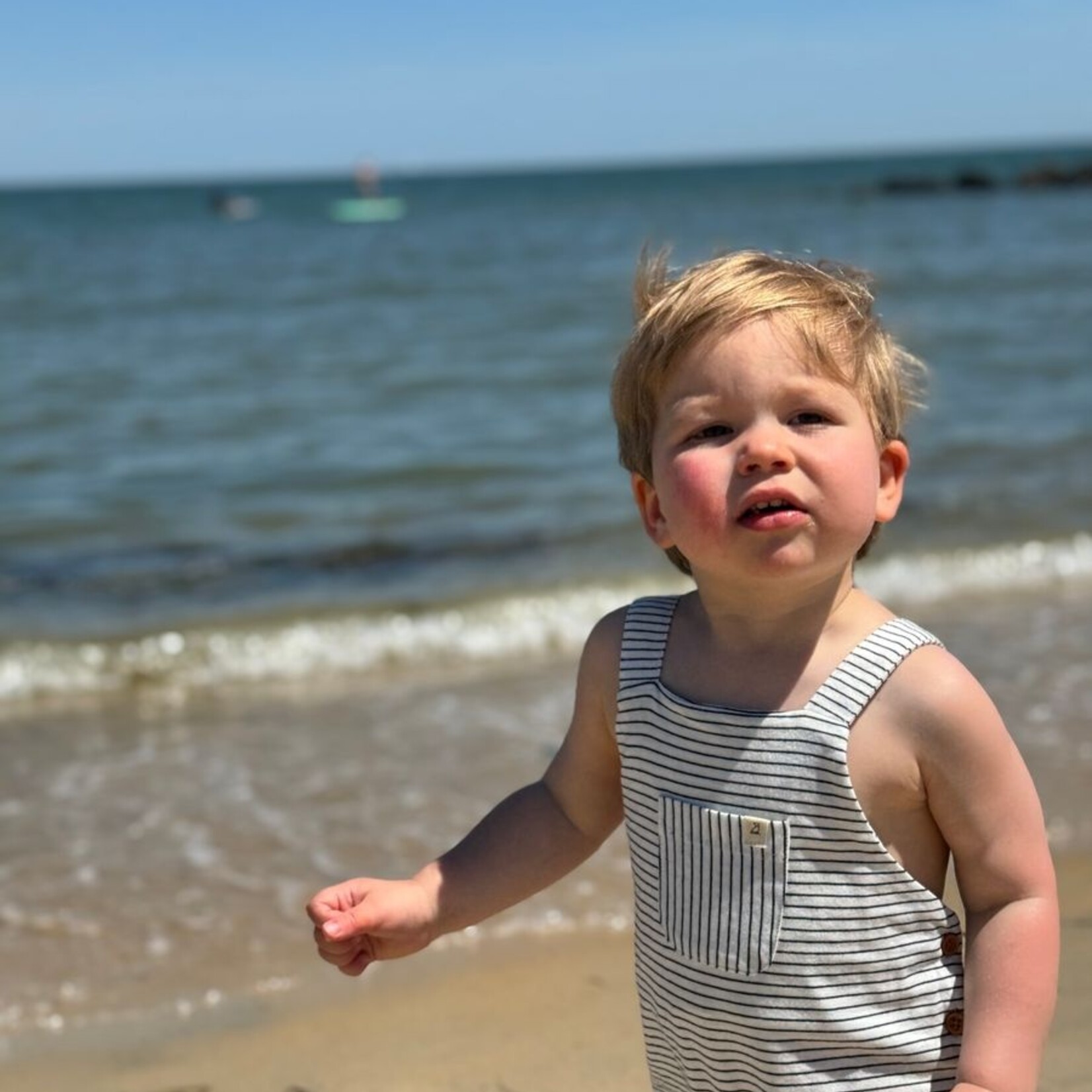 Me & Henry White Navy Dandy Romper